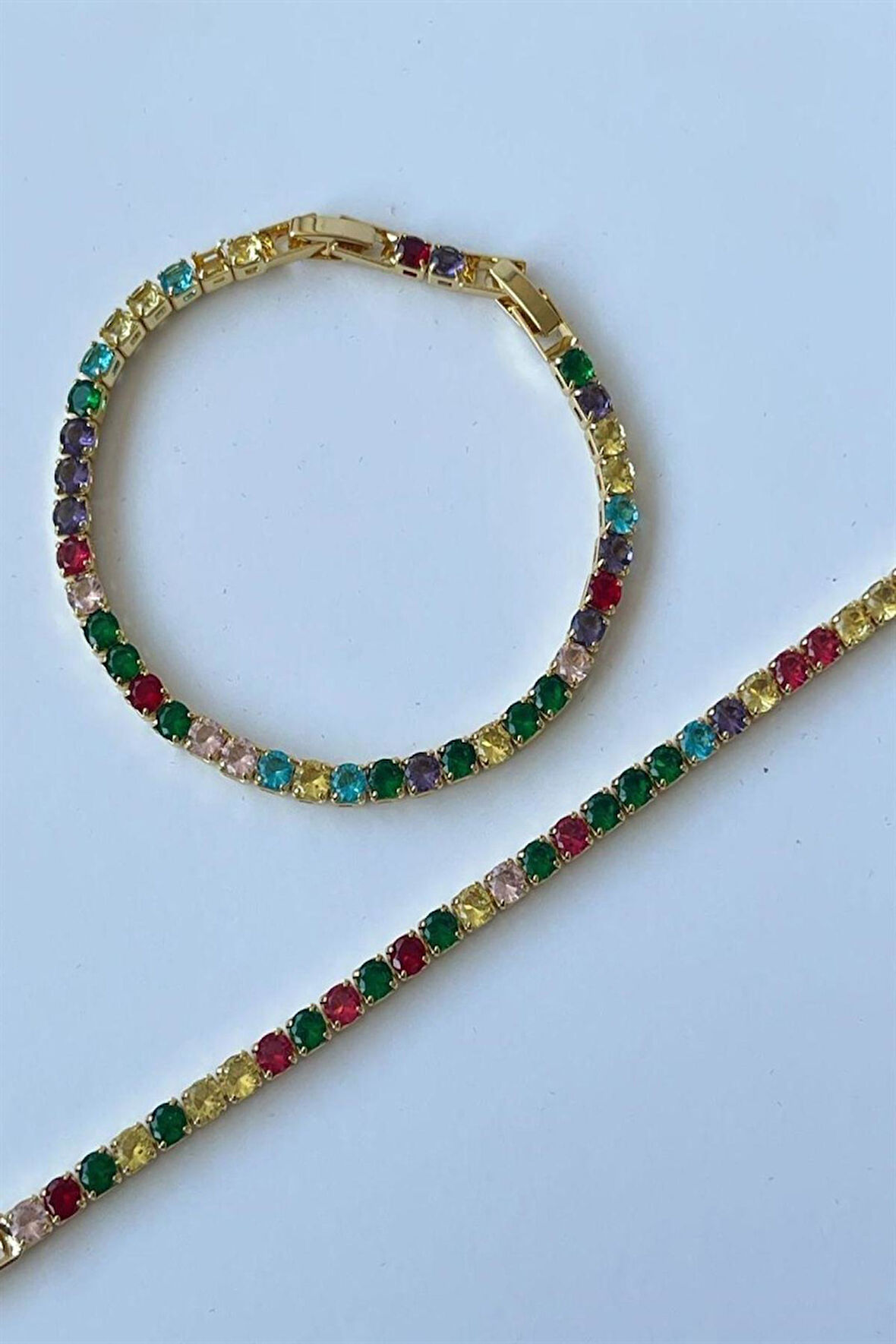 Özel Kaplama Gold Renkli Su Yolu Taşlı Bileklik (21 Cm)