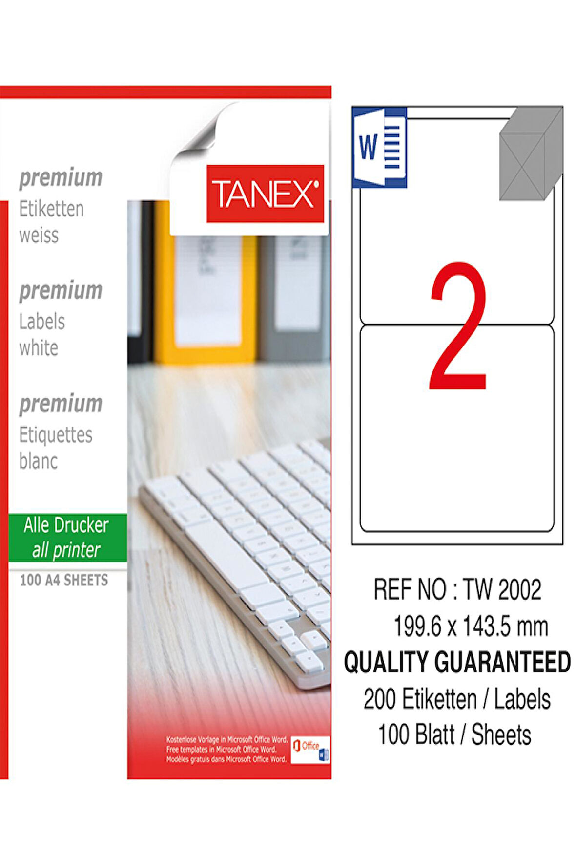 Tanex Lazer Etiket Tw 2002 199.6*143.5 Mm Beyaz