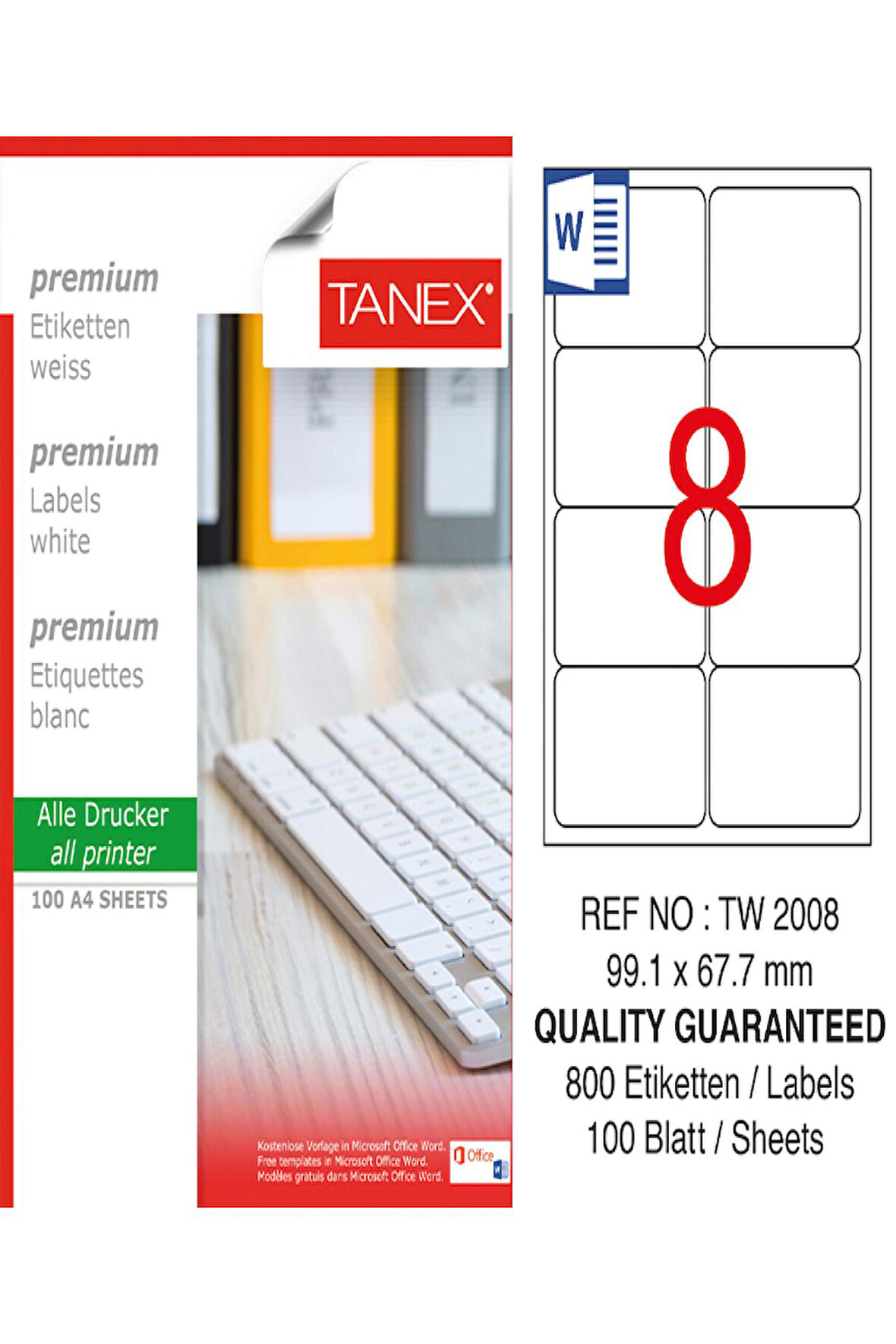 Tanex Lazer Etiket Tw 2008 99.1*67.7 Mm Beyaz