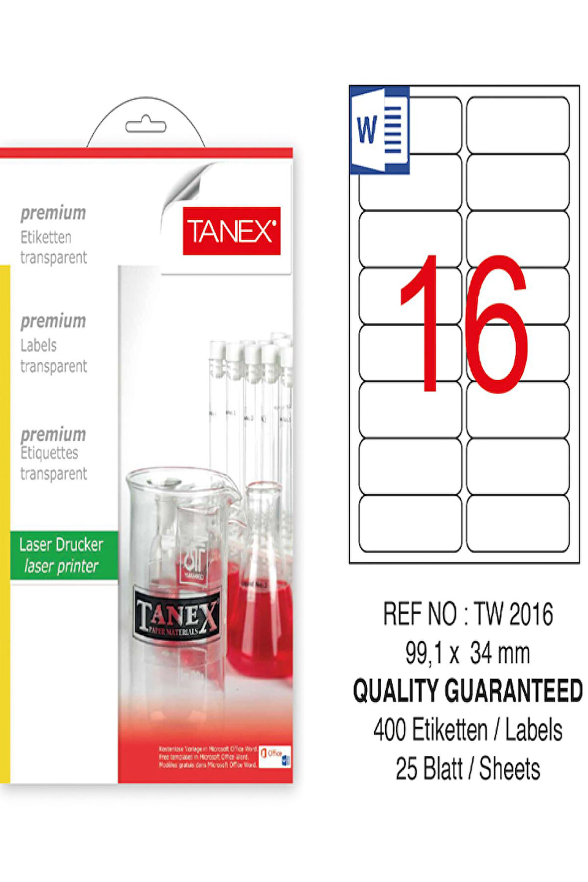 Tanex Lazer Etiket Tw 2016 99,1*34 Mm Şeffaf 25Li