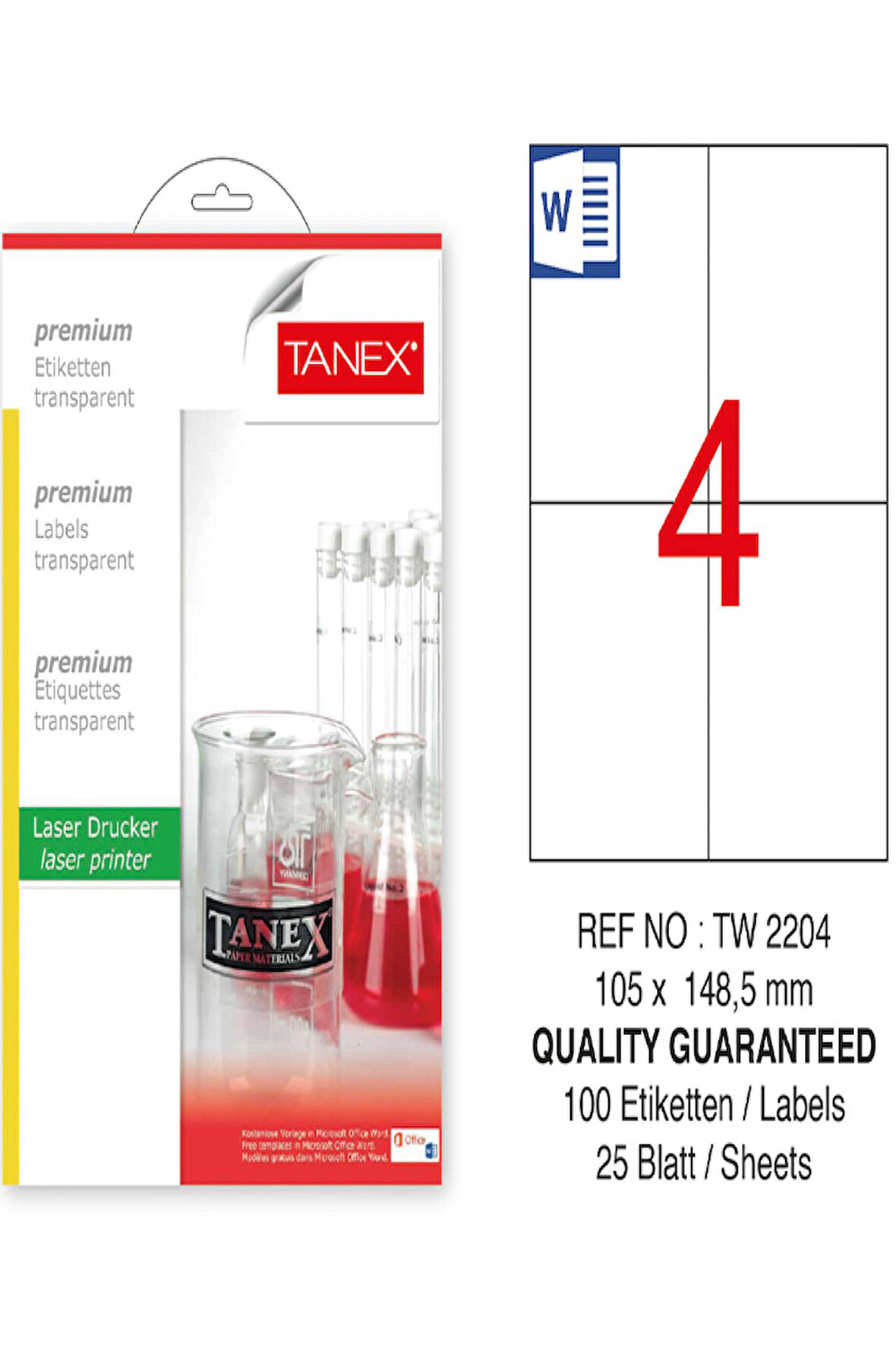 Tanex Lazer Etiket Tw 2024 64*34 Mm Şeffaf 100Lü