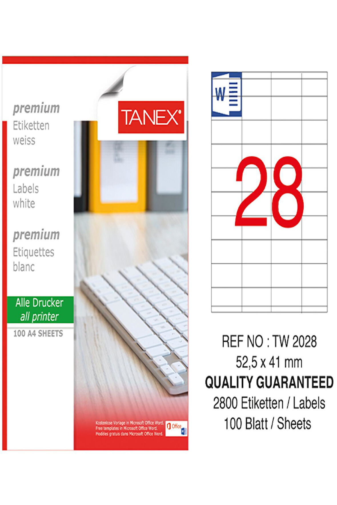 Tanex Lazer Etiket Tw 2028 52.5*41 Mm Beyaz 100Lü