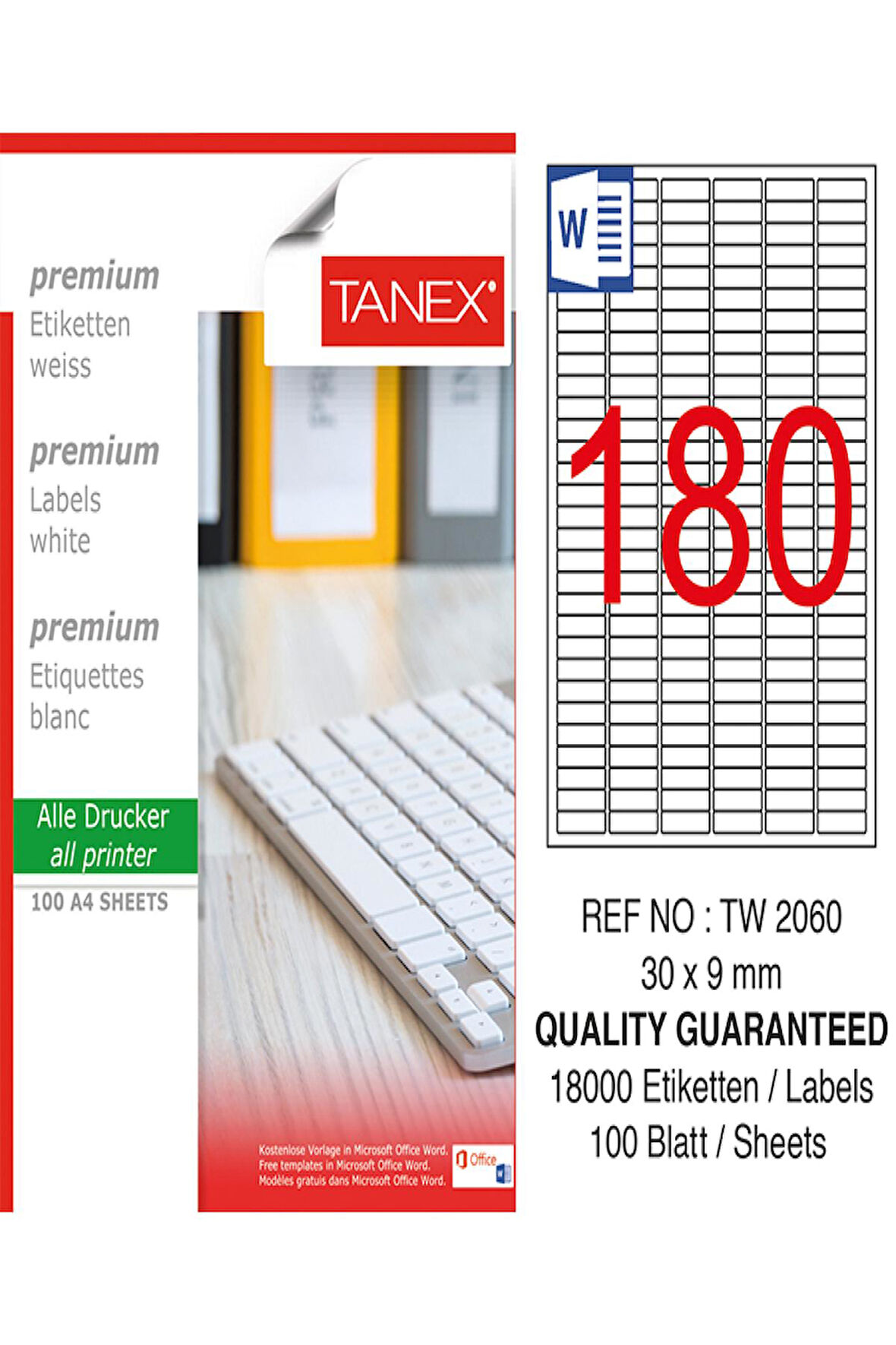 Tanex Lazer Etiket Tw 2060 30*9 Mm Beyaz 100Lü