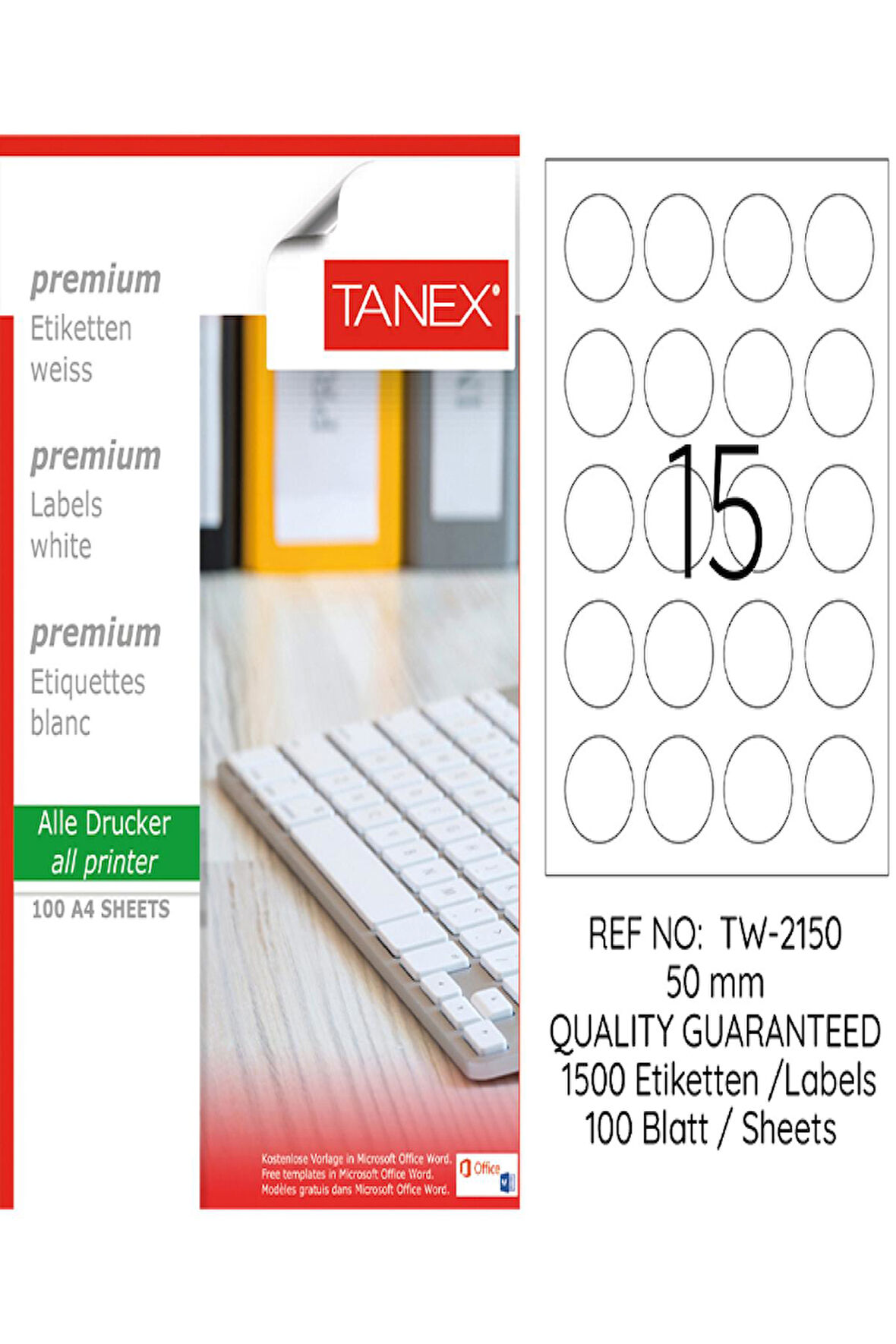 Tanex Lazer Etiket Tw 2150 50 Mm Beyaz 100Lü