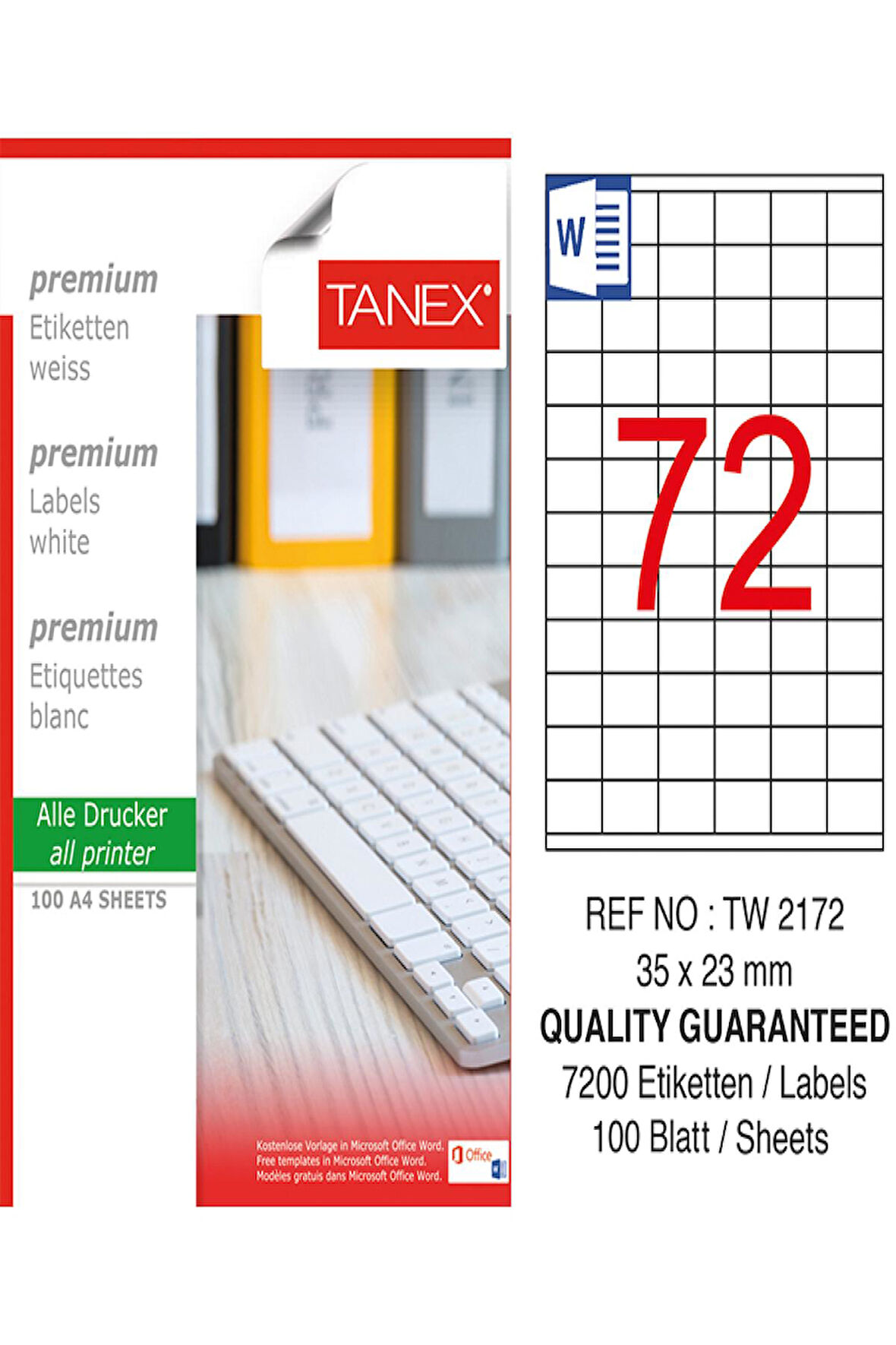 Tanex Lazer Etiket Tw 2172 35*23 Beyaz 100Lü