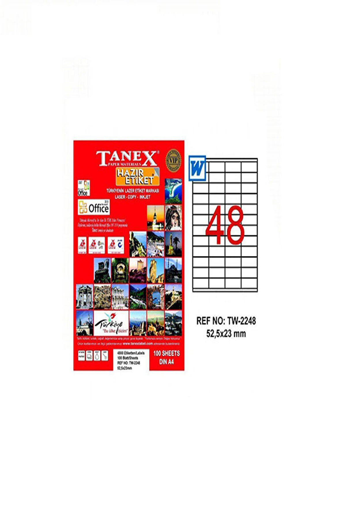 Tanex Lazer Etiket Tw 2248 52.5*23 Mm Beyaz 100Lü