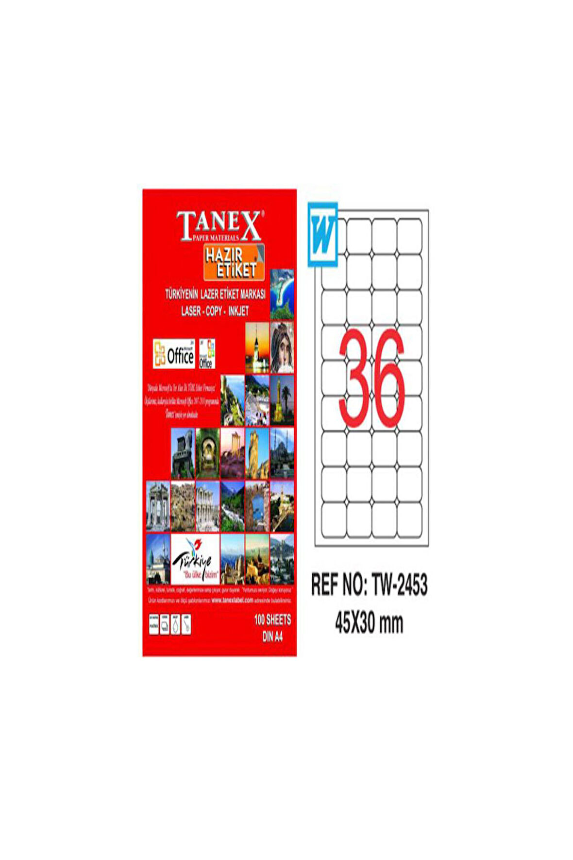 Tanex Lazer Etiket Tw 2453 45*30 Mm Beyaz 100Lü