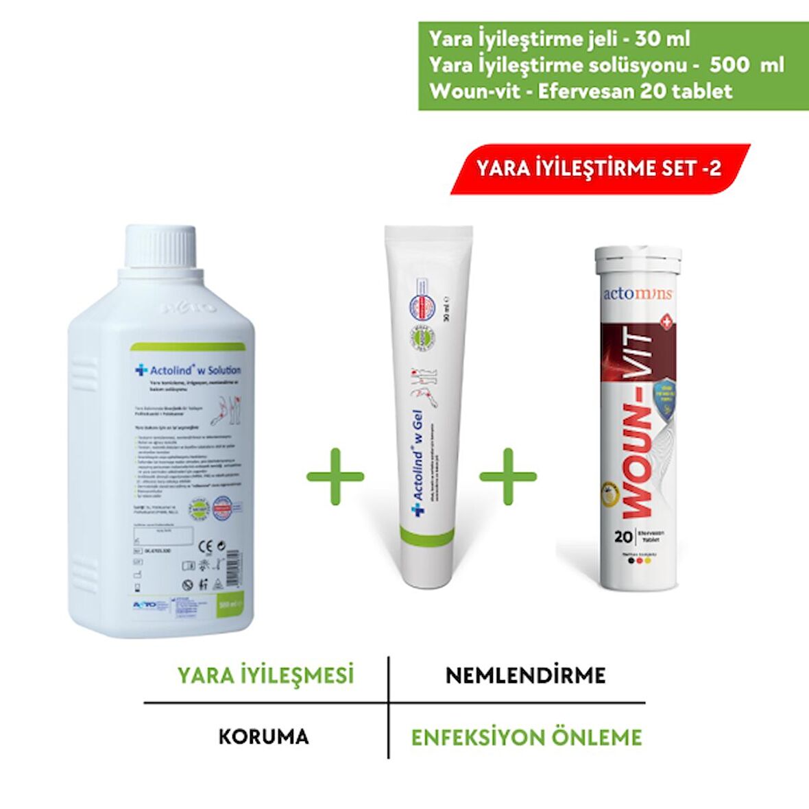 30 ml Yara İyileştirme Jeli + 500 ml Yara İyileştirme Solüsyonu + Actomins Woun-Vit  | 3'lü Set