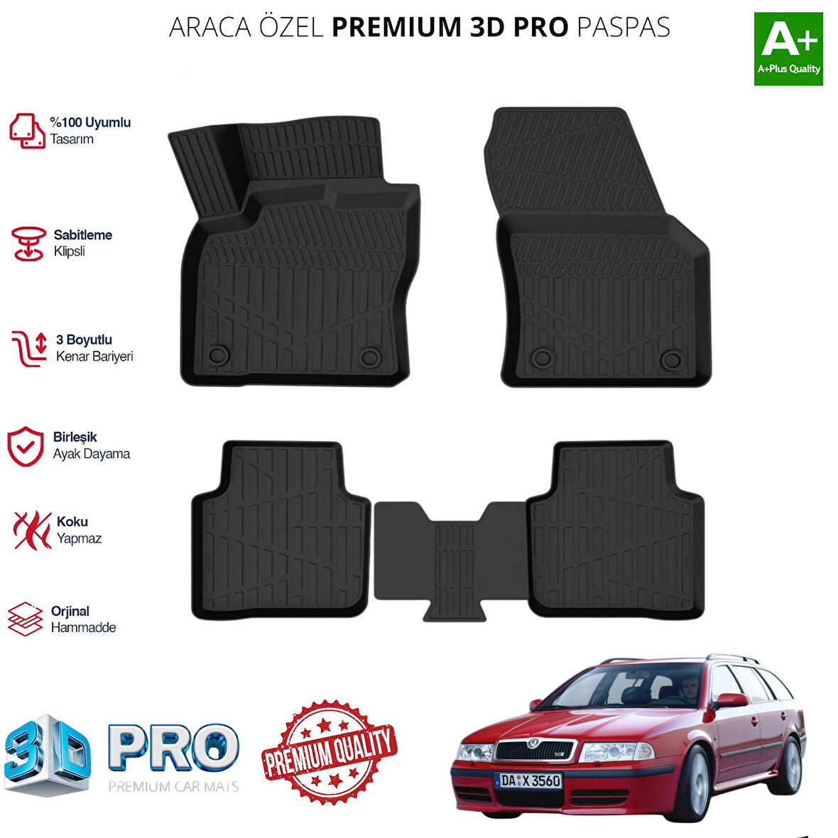 OCTAVİA ARACA ÖZEL 3D PASPAS 1996 1997 1998 1999 2000 2001 2002 2003 2004 2005 2006