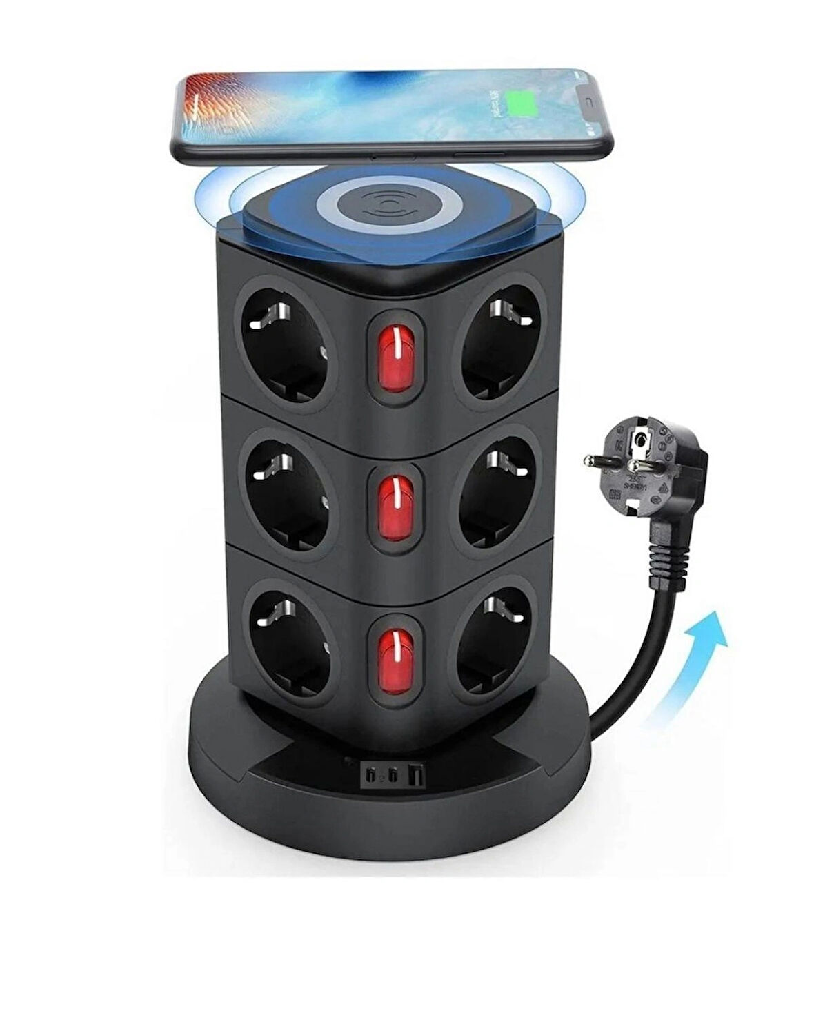 Yeni Akım Korumalı 2.4a Kule Priz Kablosuz Şarj Istasyonu 12x Soketli 2×type-c 1x Usb çıkışı