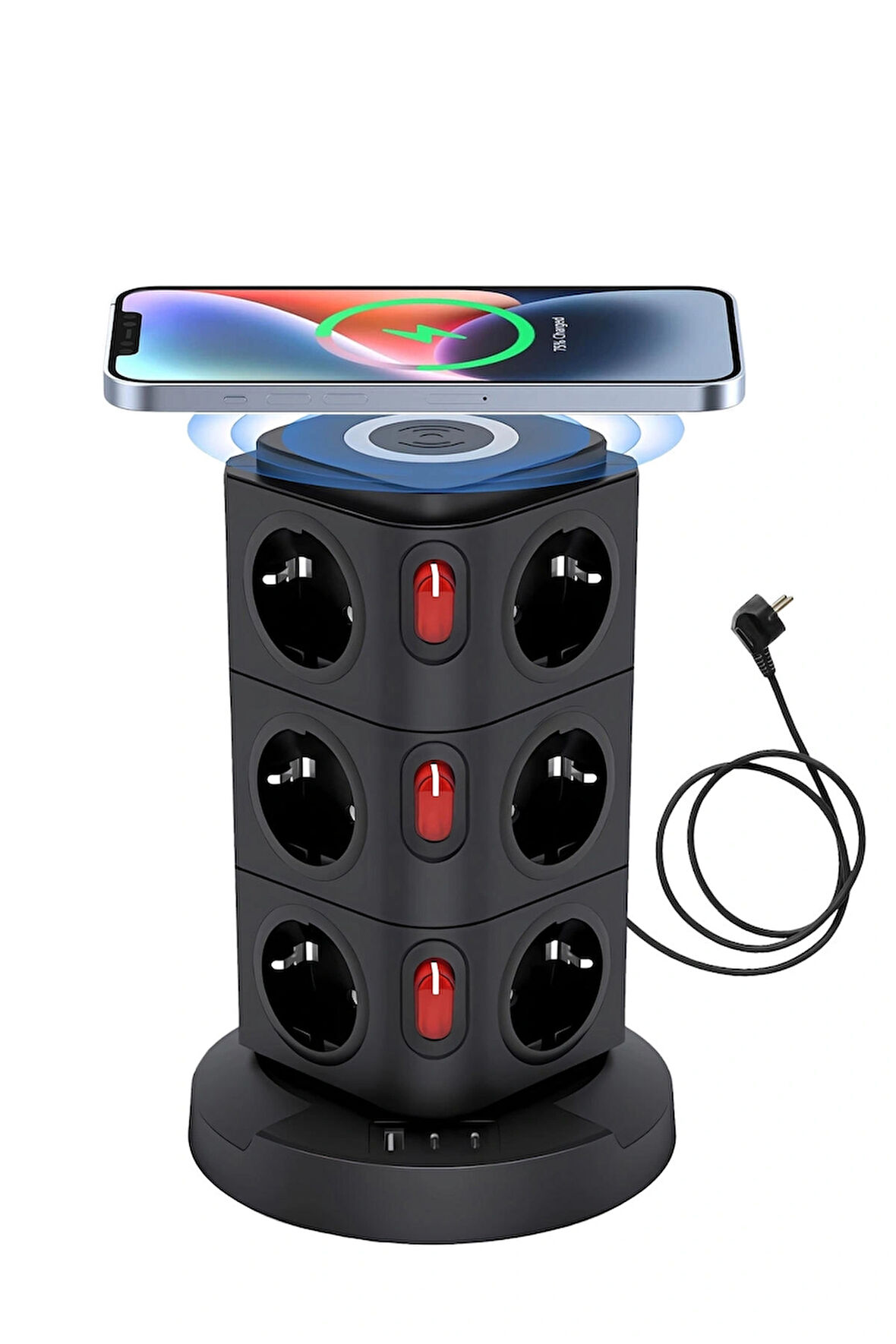 Yeni Akım Korumalı 2.4a Kule Priz Kablosuz Şarj Istasyonu 12x Soketli 2×type-c 1x Usb çıkışı