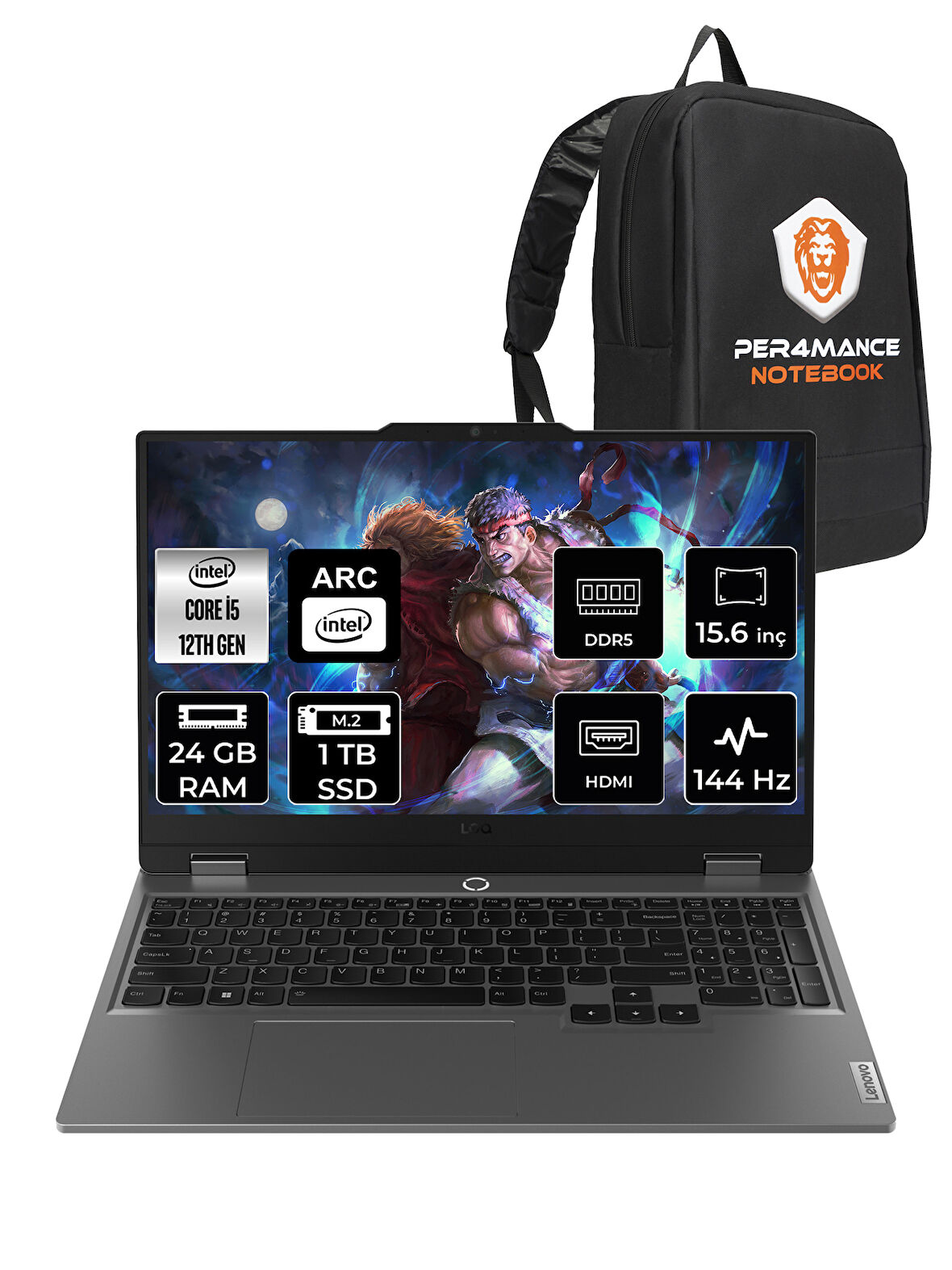 Lenovo LOQ  i5-12450HX 24GB 1TB SSD A530M/4GB 15.6" FHD 144Hz FDOS 83FQ000UTR & PER4 ÇANTA