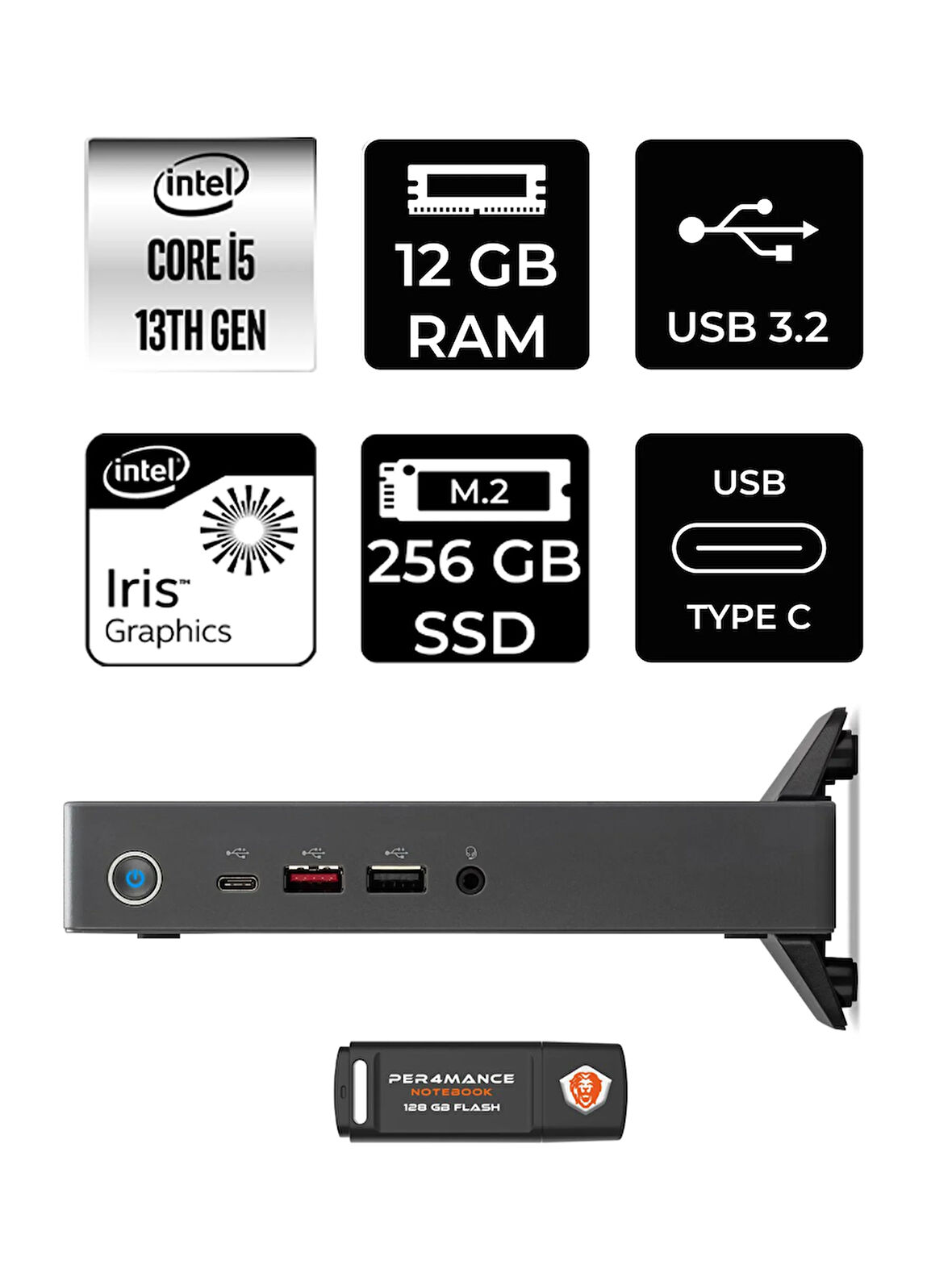 Acer Veriton 2000 i5 1334U 12GB 256GB SSD W11H Mini Masaüstü Bilgisayar & PER4 USB Bellek