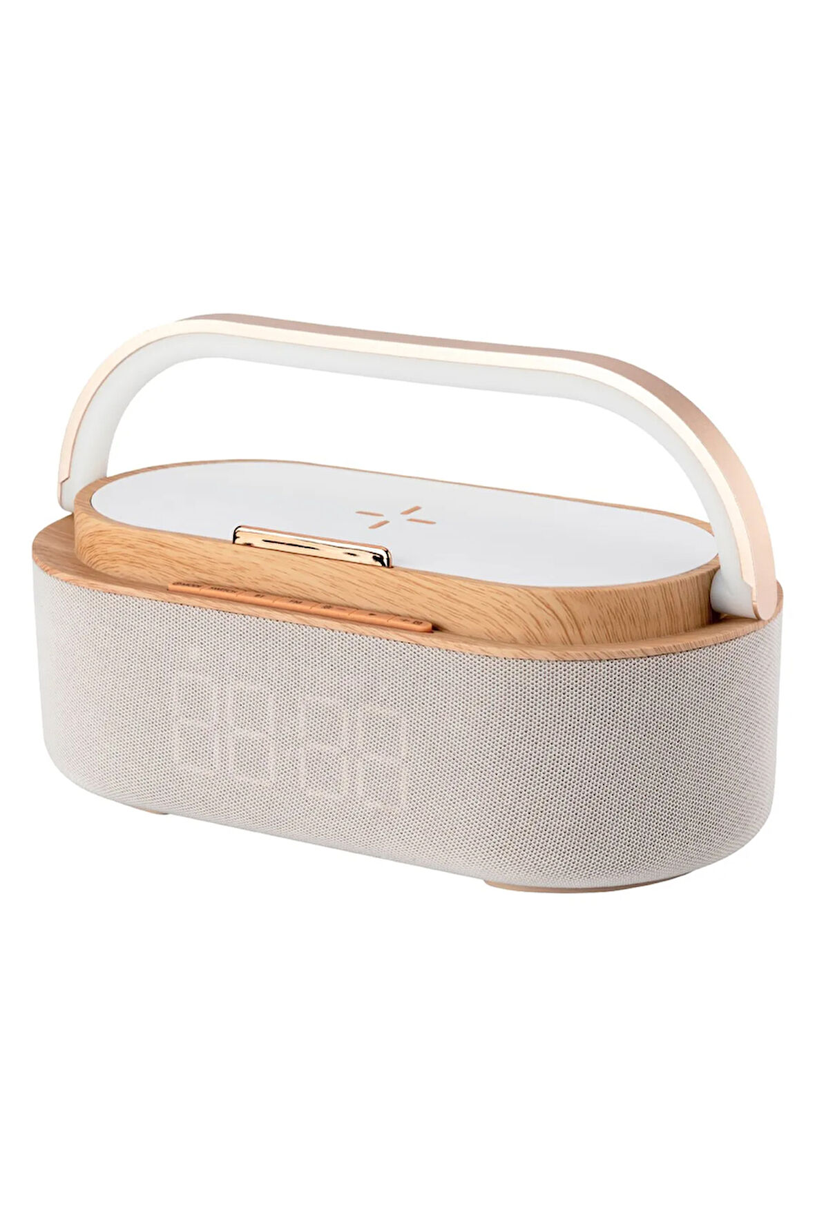 Taşıma Kulplu Kablosuz Sarj Özellikli Led Işıklı Dijital Saat Speaker Hoparlör ( 1+1 Hd Ses sistemi)