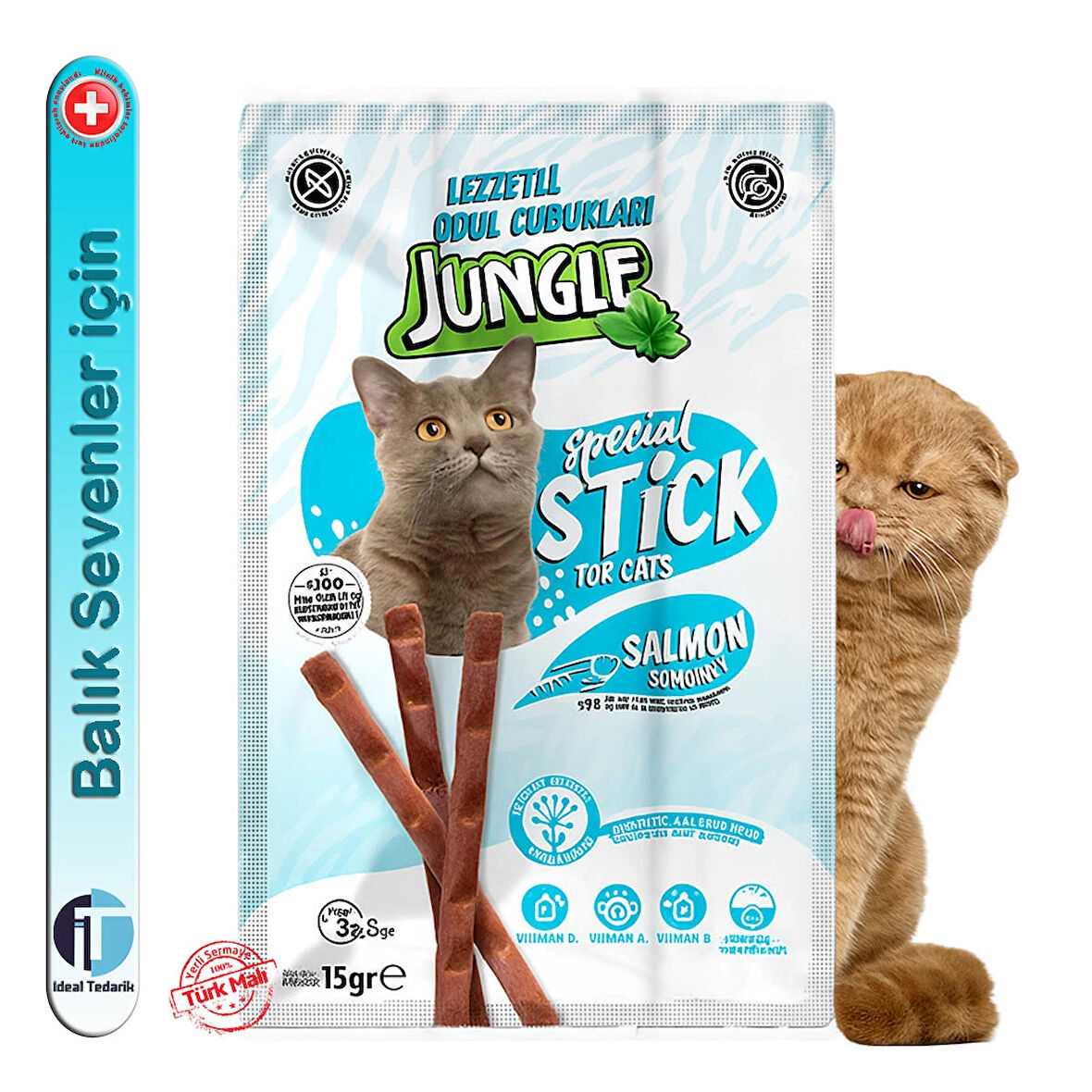  - Kediler için ödül çubuğu mama - 3*5gr / Somon Balıklı