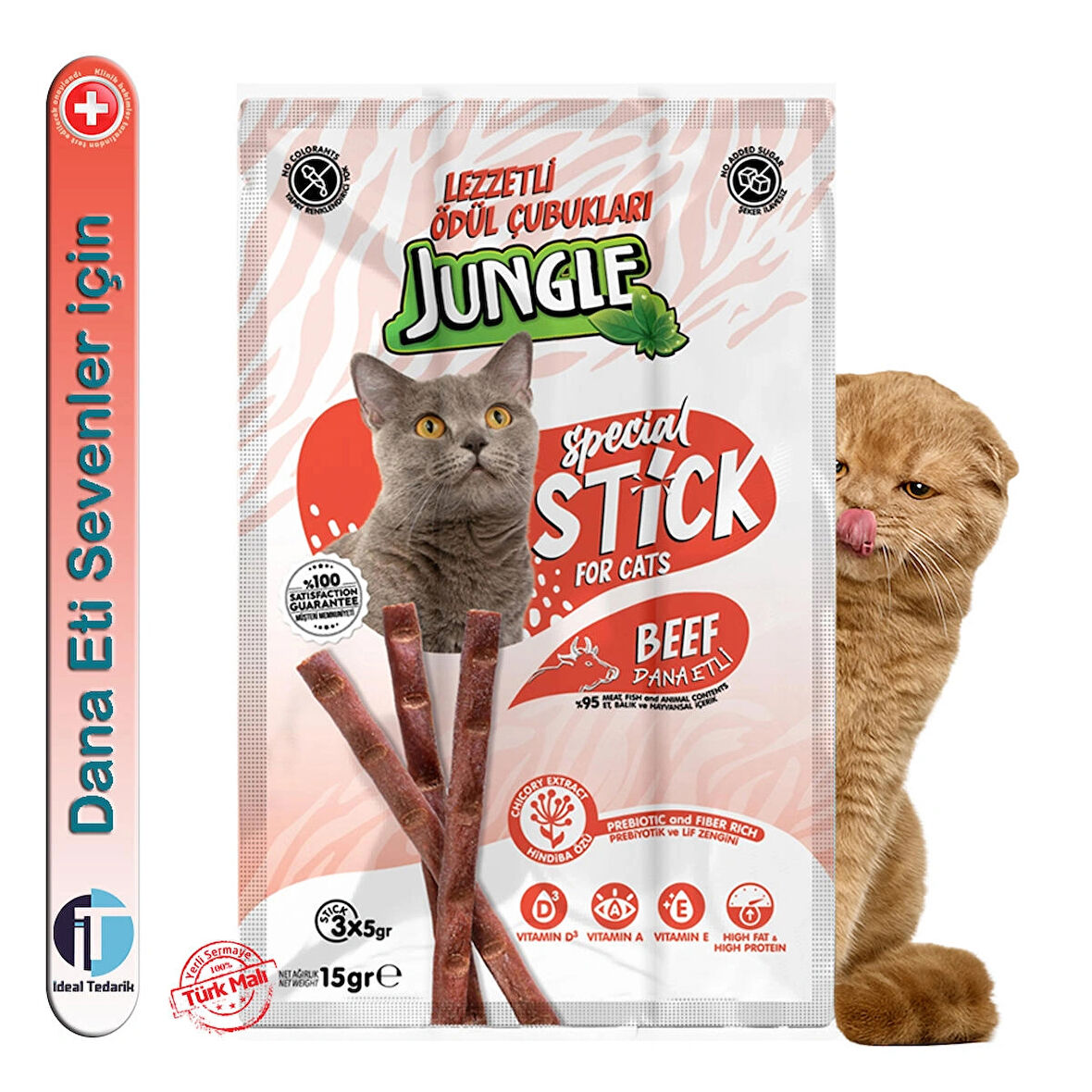  - Kediler için ödül çubuğu mama - 3*5gr Dana Etli