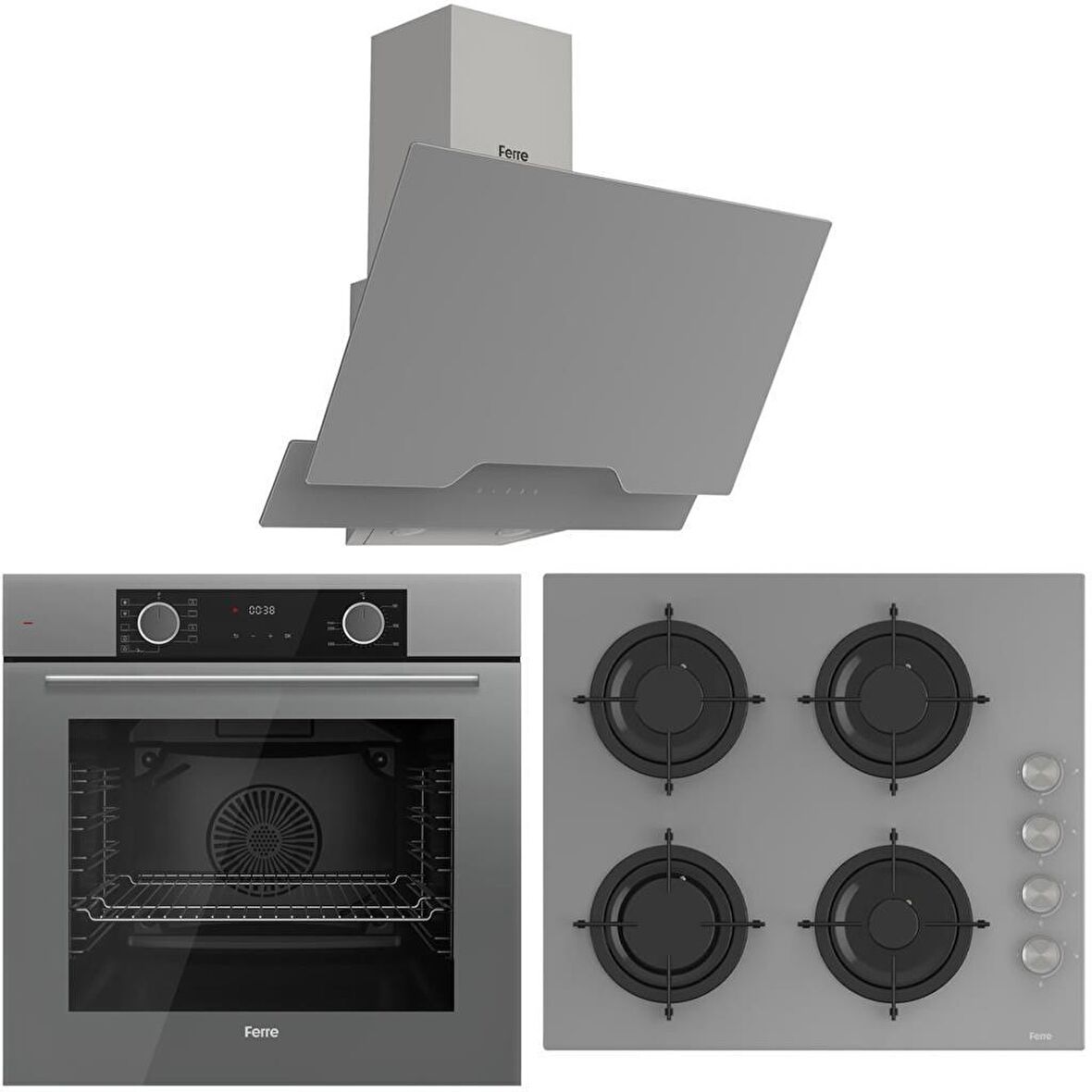 Ferre FryArt Serisi Hava Fritözü Özellikli Ankastre Set - Gri