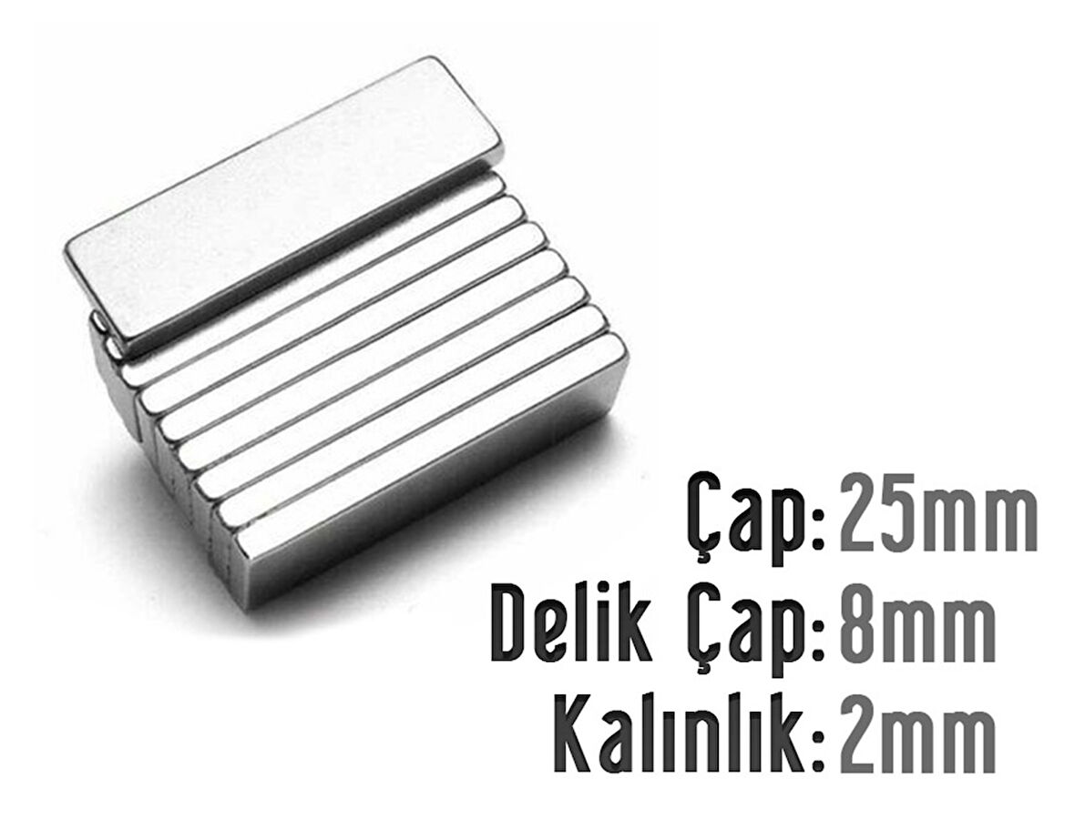 Neodyum Mıknatıs Köşeli  25x8mm , Kalınlık 2 mm ( 2 Adet)