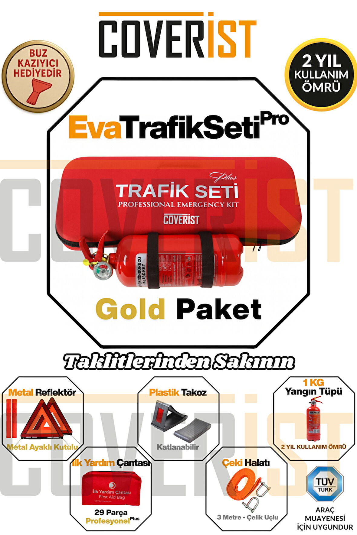 Eva Trafik Seti Plus - 1 KG Yangın Tüpü - 2 Yıllık - Kırmızı - Gold Paket
