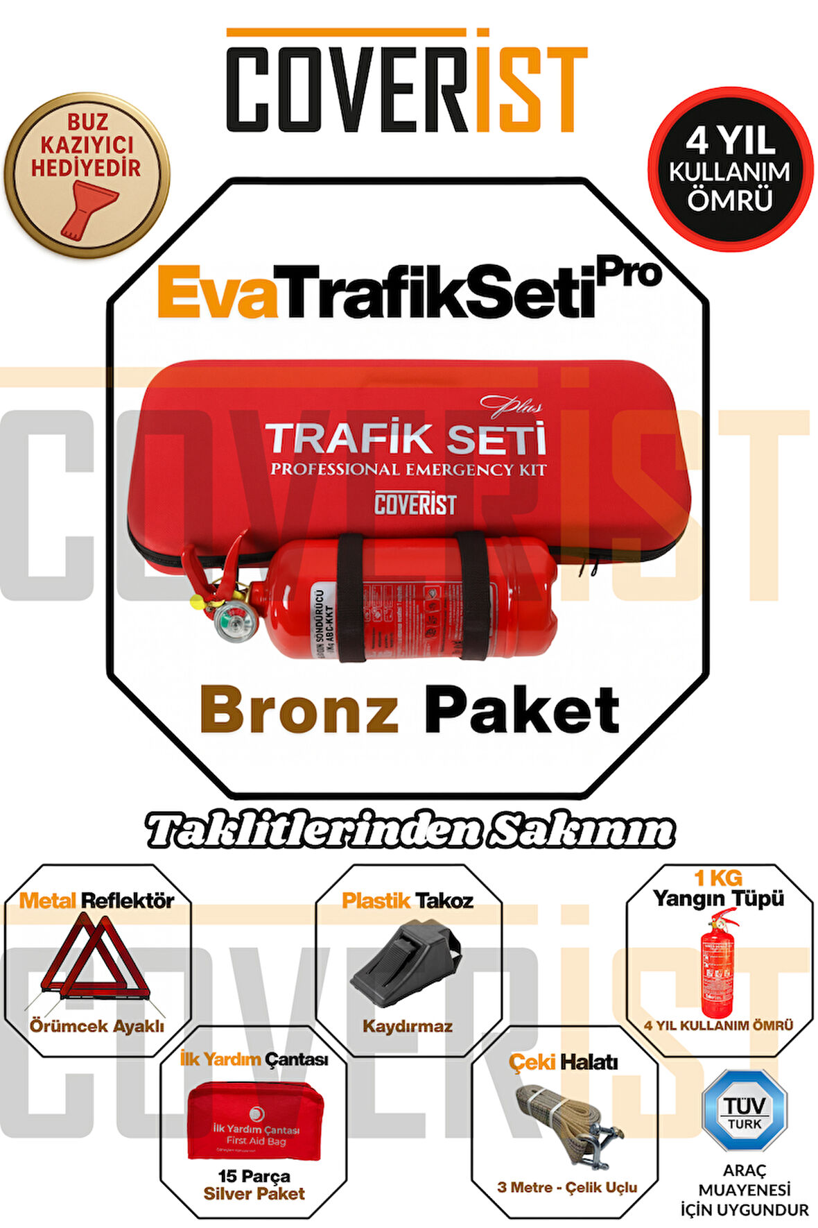 Eva Trafik Seti Plus - 1 KG Yangın Tüpü - 4 Yıllık - Kırmızı - Bronz Paket