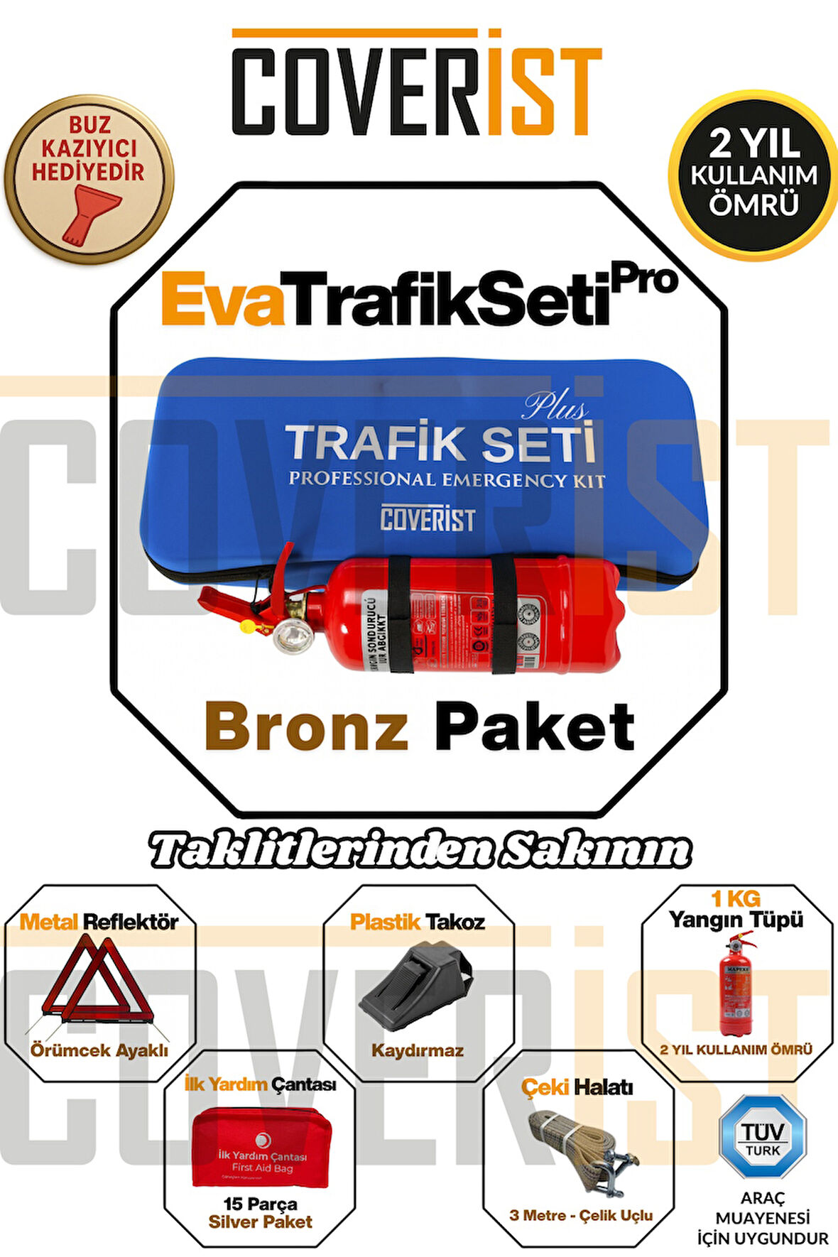 Eva Trafik Seti Plus - 1 KG Yangın Tüpü - 2 Yıllık - Mavi - Bronz Paket