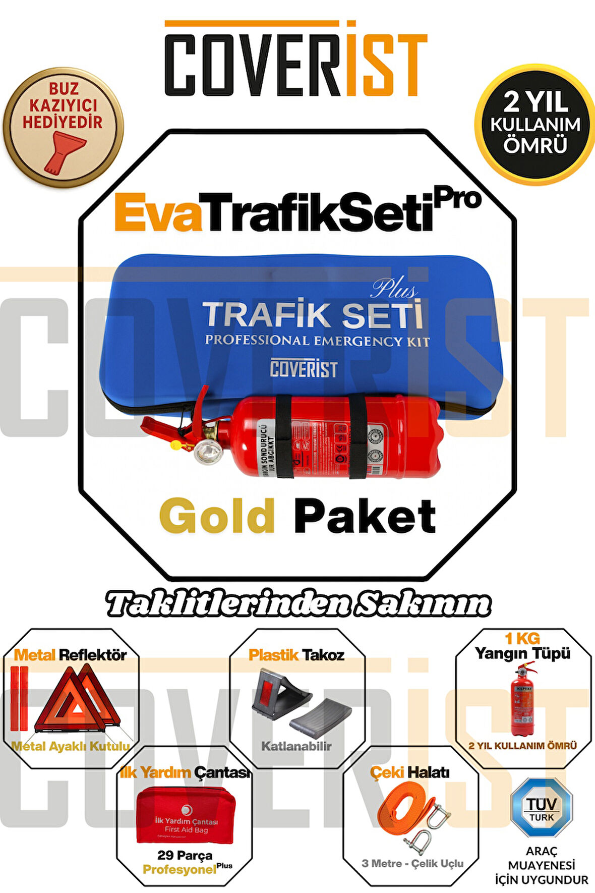 Eva Trafik Seti Plus - 1 KG Yangın Tüpü - 2 Yıllık - Mavi - Gold Paket