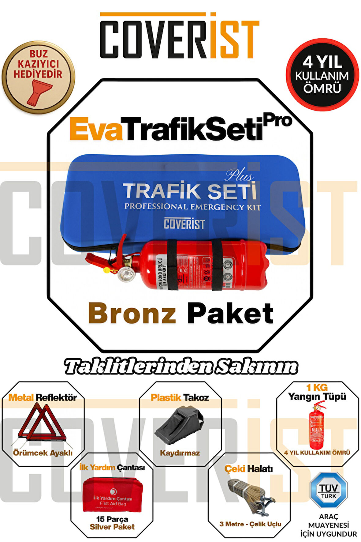 Eva Trafik Seti Plus - 1 KG Yangın Tüpü - 4 Yıllık - Mavi - Bronz Paket