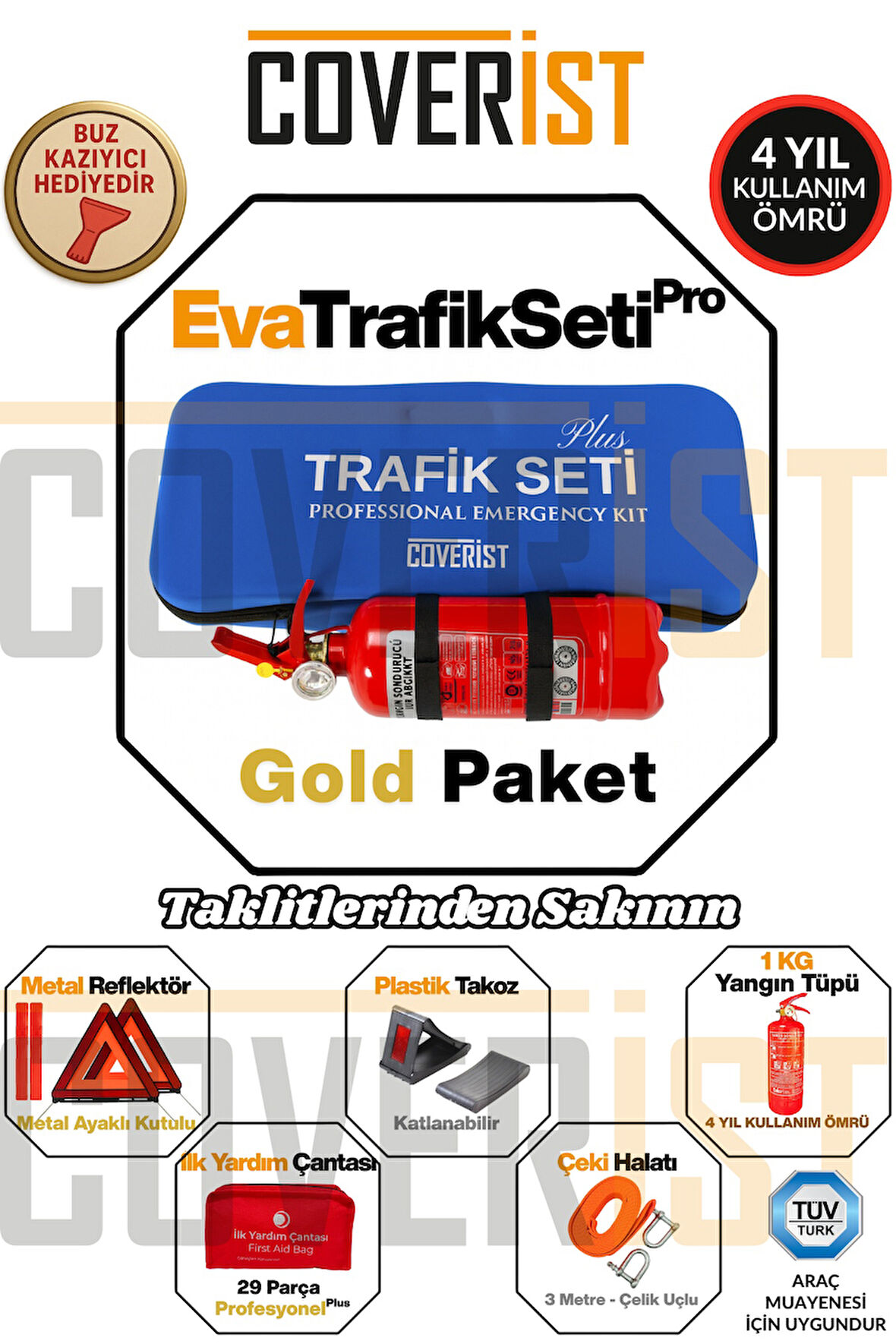 Eva Trafik Seti Plus - 1 KG Yangın Tüpü - 4 Yıllık - Mavi - Gold Paket