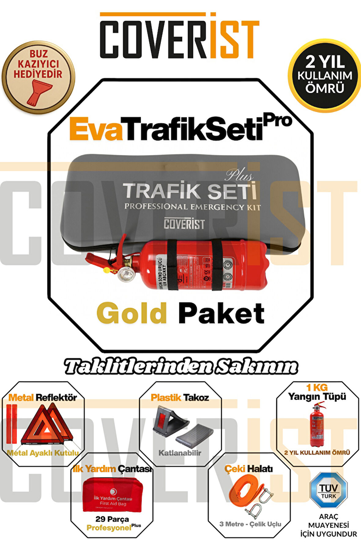 Eva Trafik Seti Plus - 1 KG Yangın Tüpü - 2 Yıllık - Gri - Gold Paket