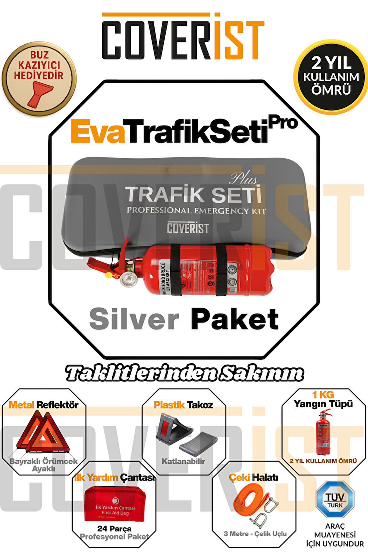Eva Trafik Seti Plus - 1 KG Yangın Tüpü - 2 Yıllık - Gri - Silver Paket
