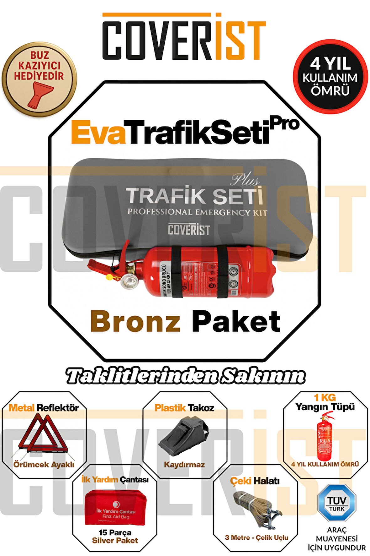Eva Trafik Seti Plus - 1 KG Yangın Tüpü - 4 Yıllık - Gri - Bronz Paket