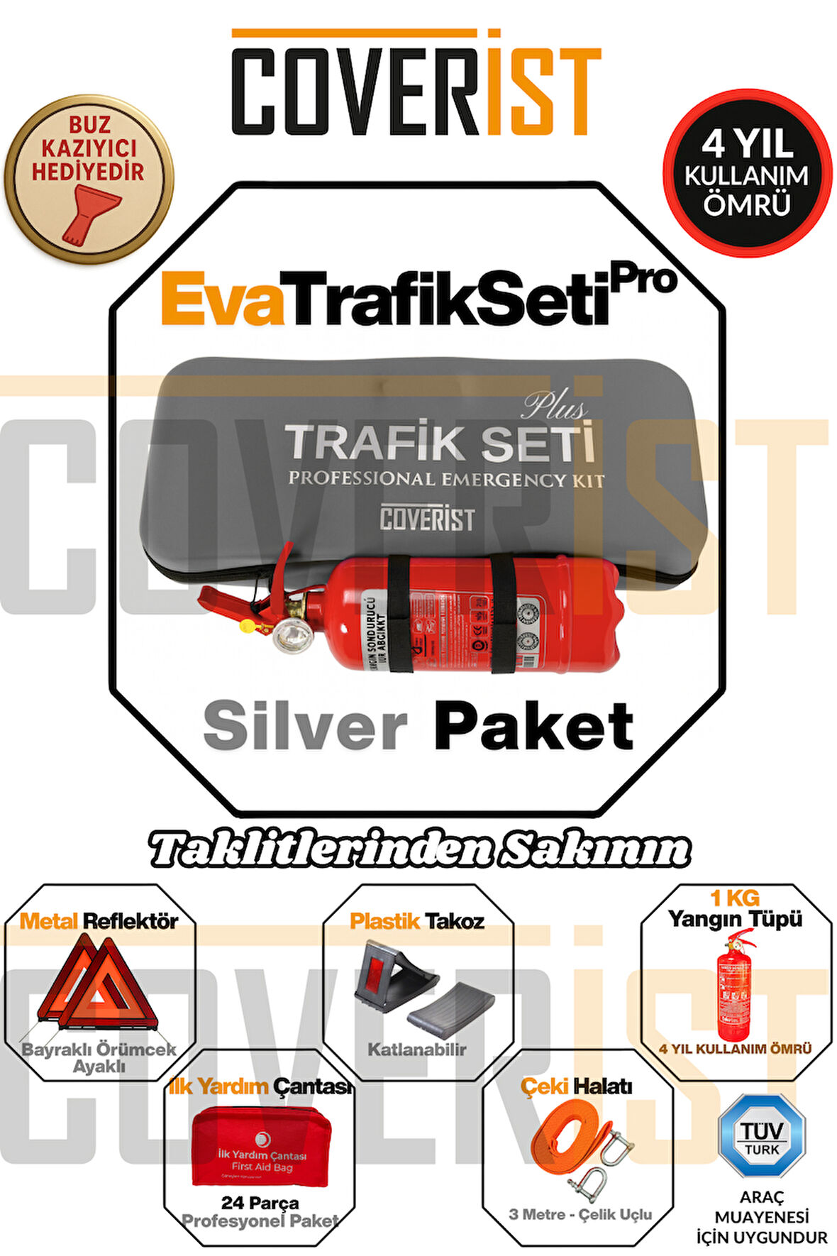 Eva Trafik Seti Plus - 1 KG Yangın Tüpü - 4 Yıllık - Gri - Silver Paket