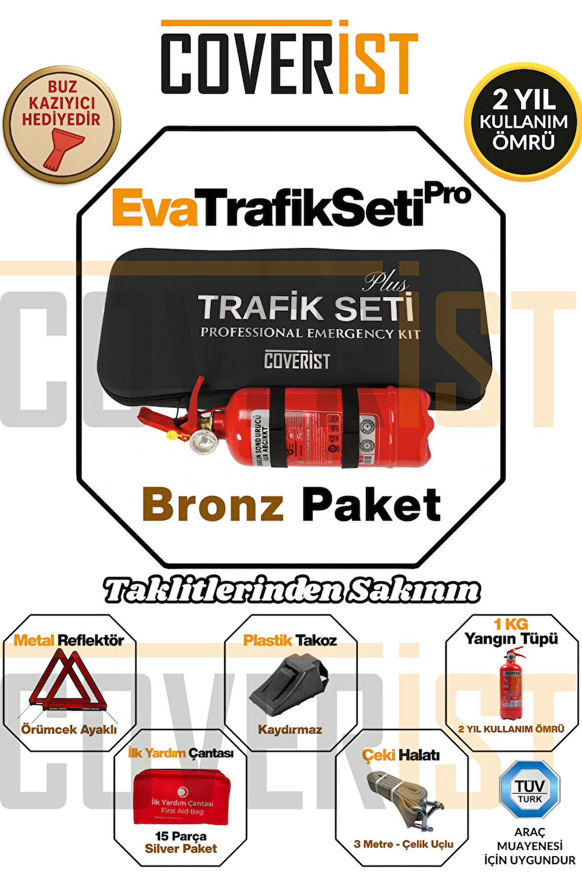 Eva Trafik Seti Plus - 1 KG Yangın Tüpü - 2 Yıllık - Siyah - Bronz Paket