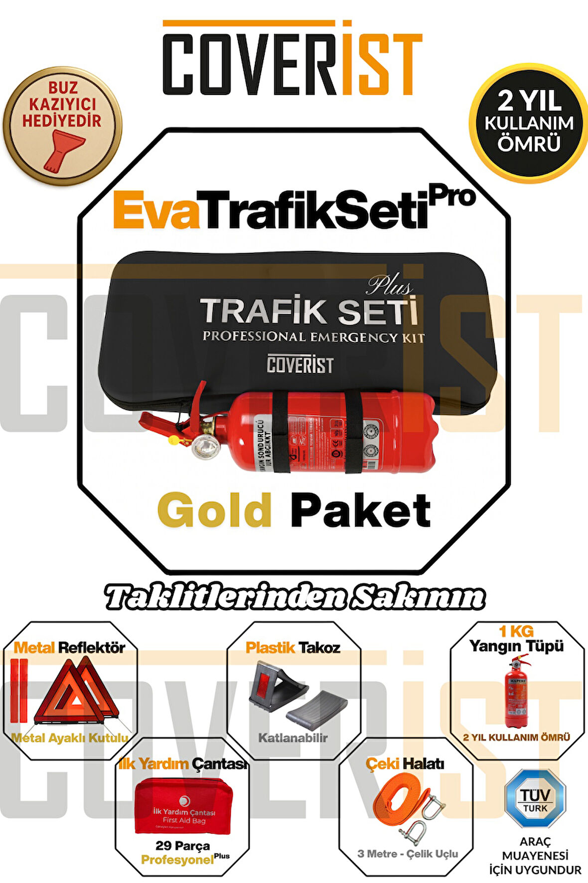 Eva Trafik Seti Plus - 1 KG Yangın Tüpü - 2 Yıllık - Siyah - Gold Paket