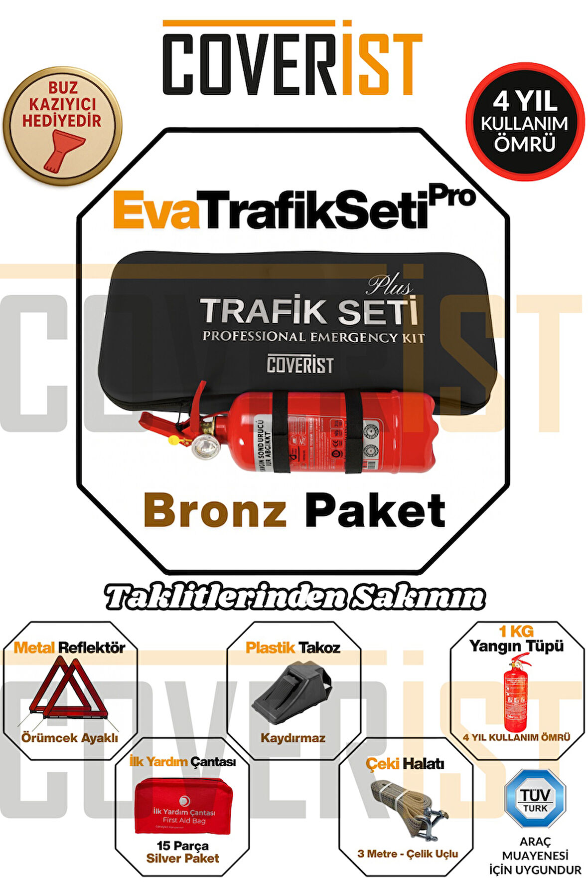 Eva Trafik Seti Plus - 1 KG Yangın Tüpü - 4 Yıllık - Siyah - Bronz Paket