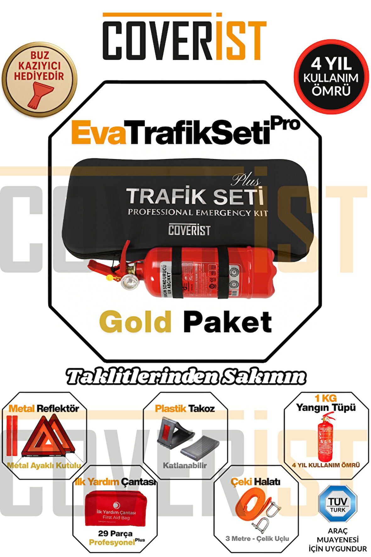 Eva Trafik Seti Plus - 1 KG Yangın Tüpü - 4 Yıllık - Siyah - Gold Paket