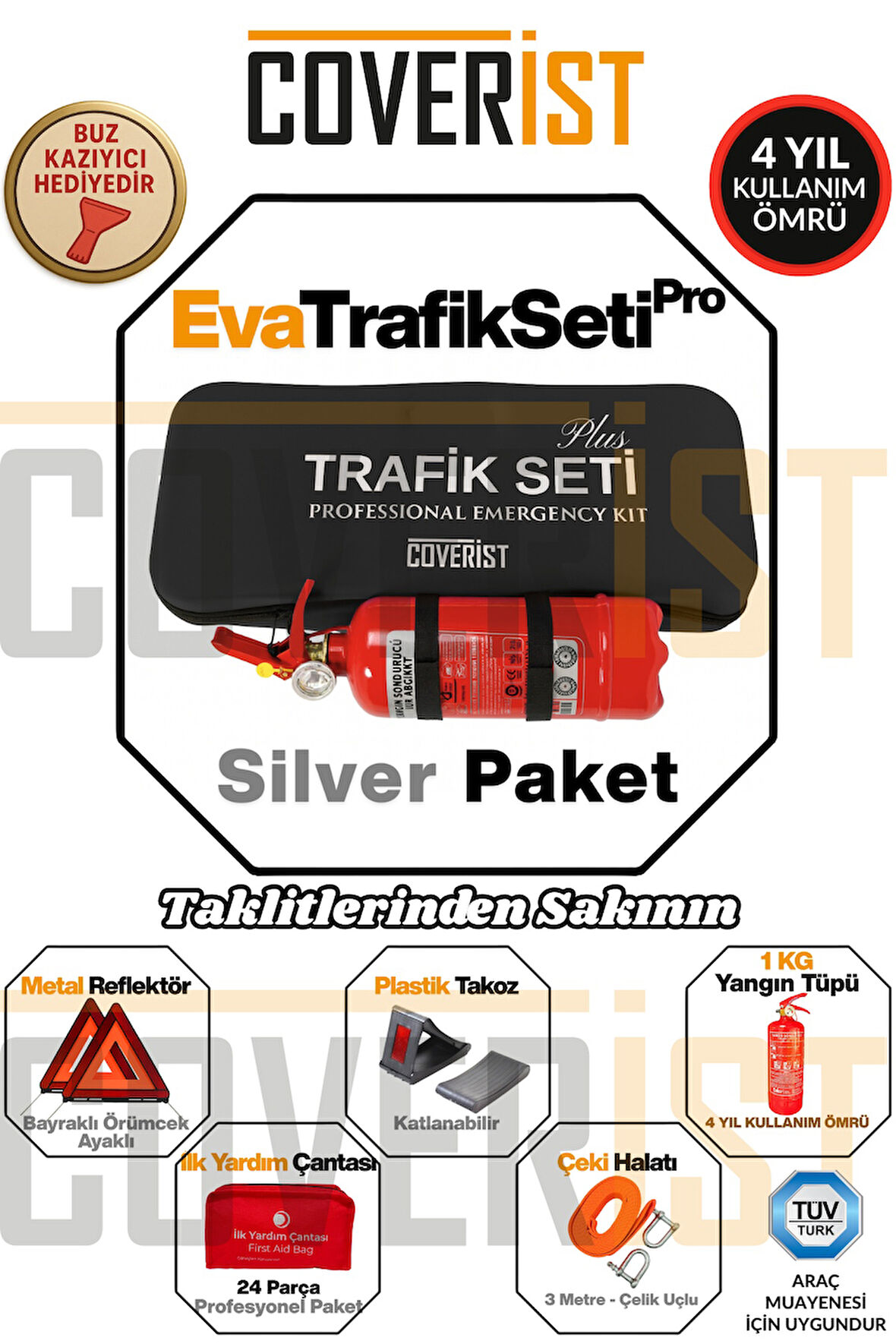 Eva Trafik Seti Plus - 1 KG Yangın Tüpü - 4 Yıllık - Siyah - Silver Paket
