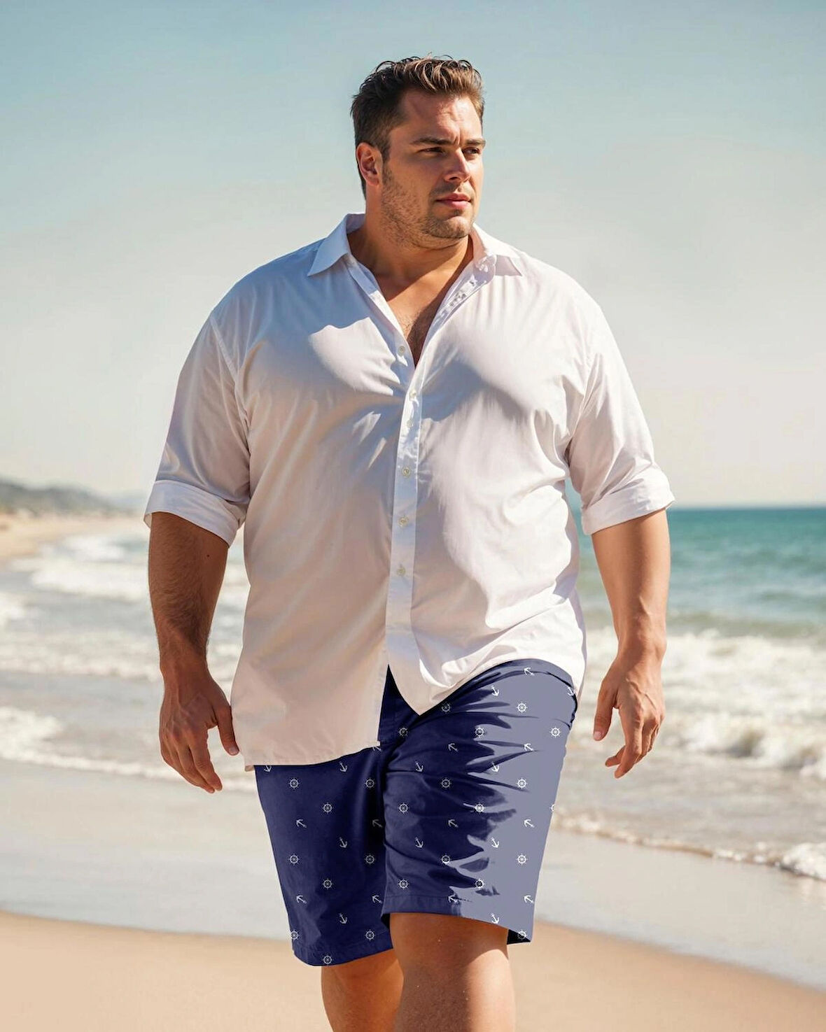 Erkek Büyük Beden Baskılı Standart Boy Mayo Deniz Şortu