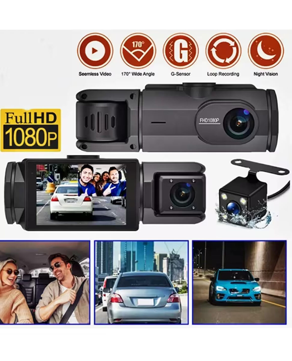 S-2 1080p Araç içi Kamera 3 Kameralı ( Ön Görüş-Geri görüş - İç veya Yan Görüş ) Gece Görüş