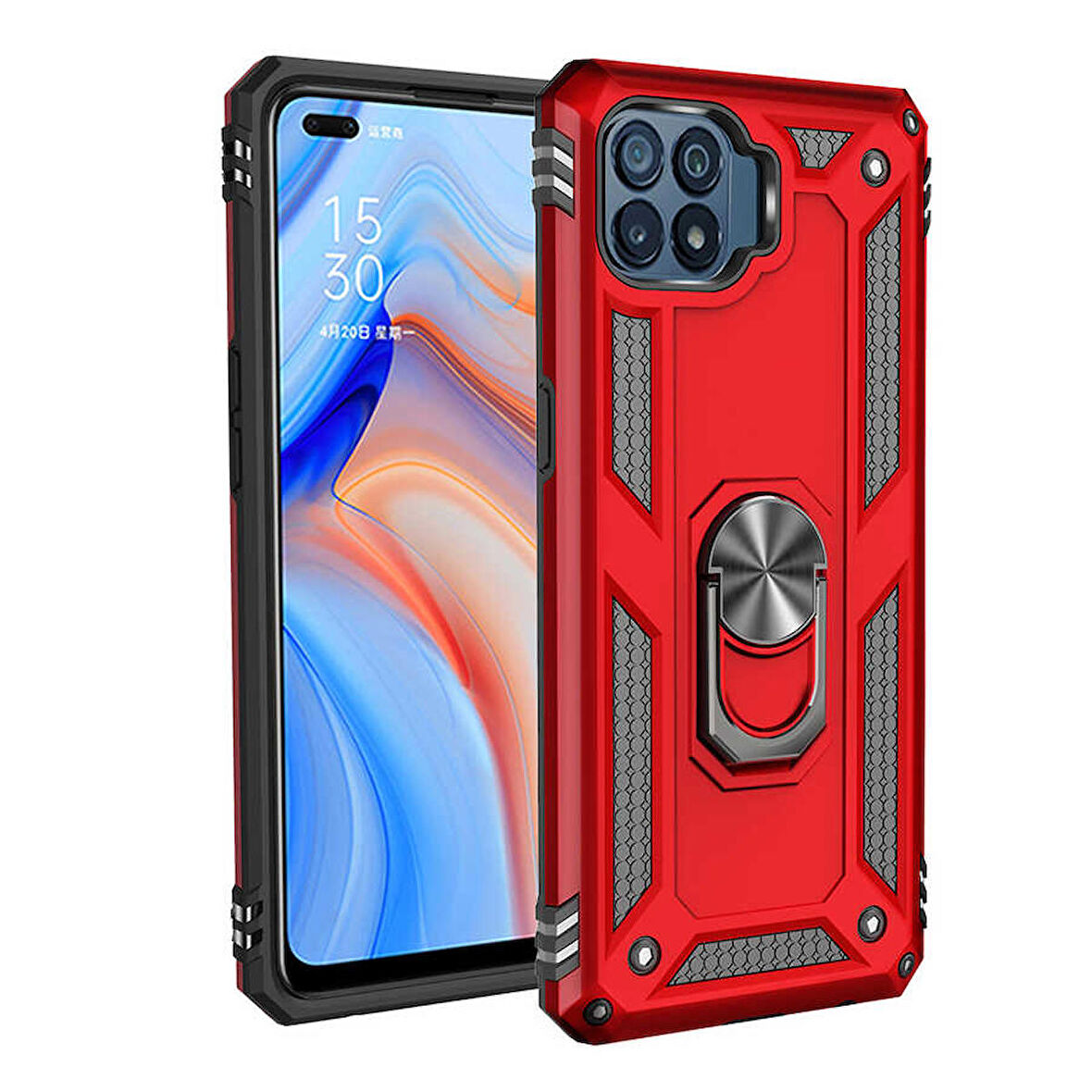 Smcase Oppo Reno4 Lite Kılıf VEGA Y√úZ√úKL√ú Çift Katmanlı Tank Kapak