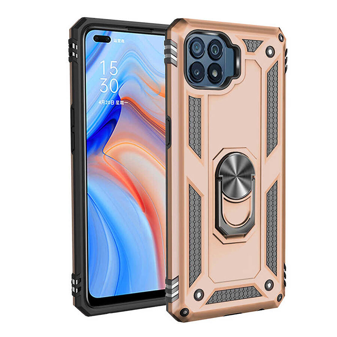 Smcase Oppo Reno4 Lite Kılıf VEGA Y√úZ√úKL√ú Çift Katmanlı Tank Kapak  NANO EKRAN KORUYUCU