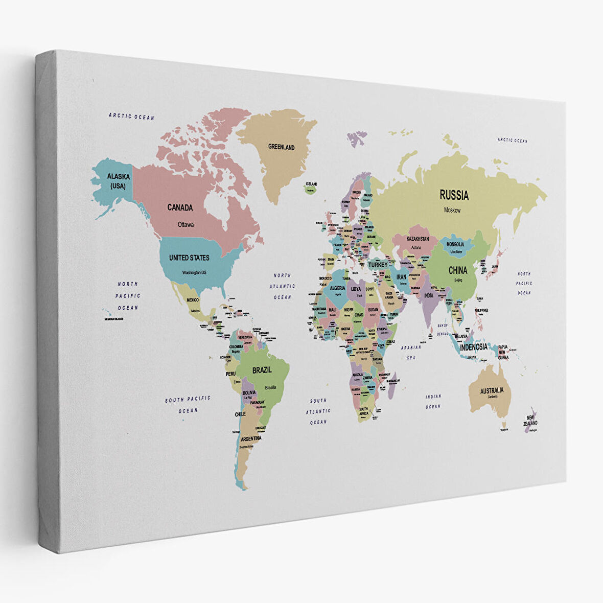 Harita Sepeti Dünya Haritası Dekoratif Kanvas Tablo Ülke ve Başkentli 1533