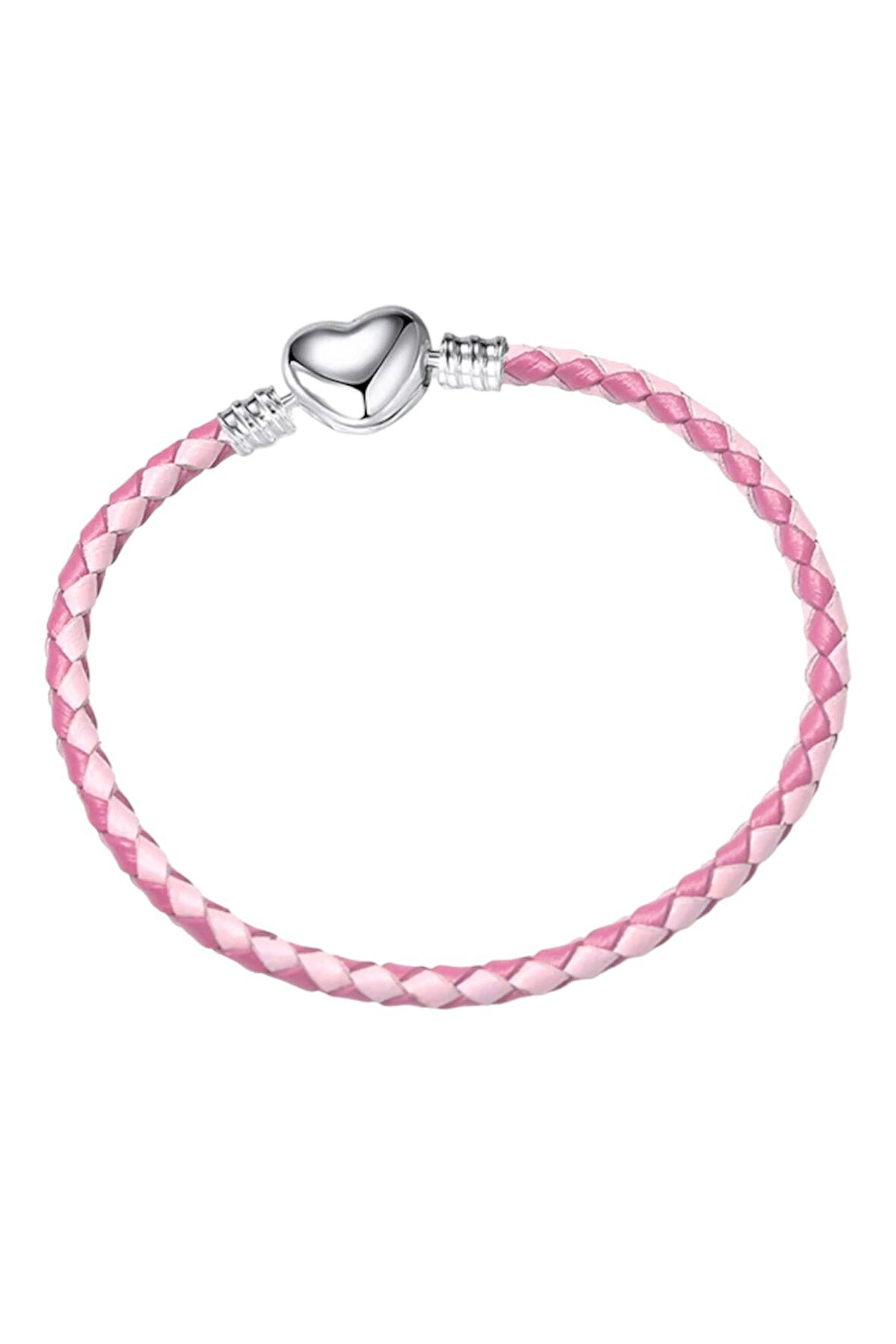 İki Renkli Pembe Kalp Klips Suni Deri Charm Bileklik