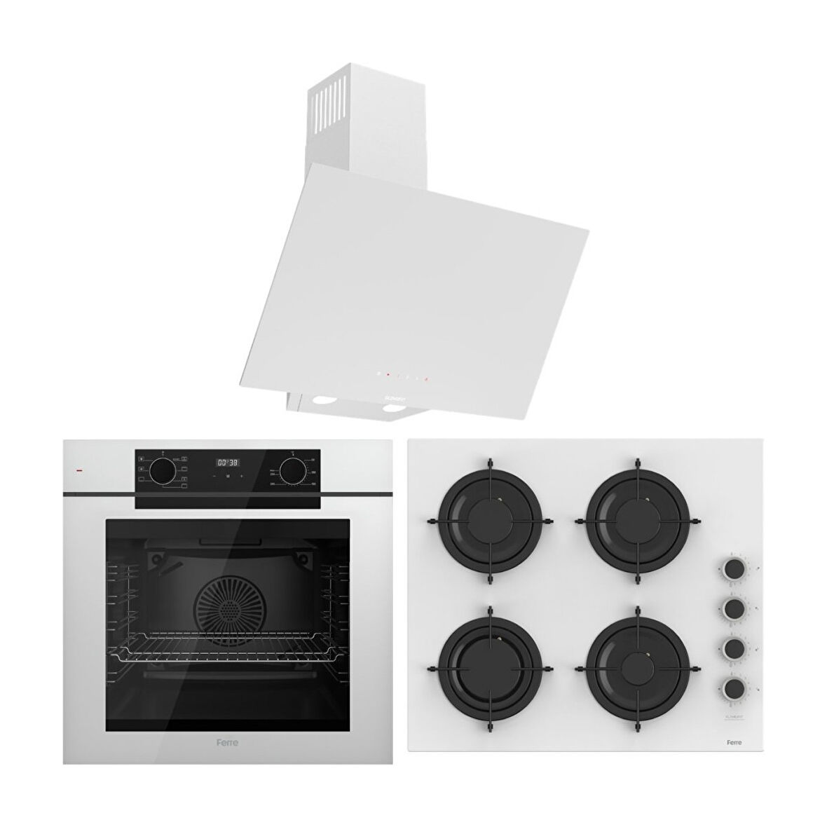 Ferre Fryart Artline QEP63CB - CS206-FA - D078-SA 7 Prog. Dijital Turbo Ankastre Set - Beyaz