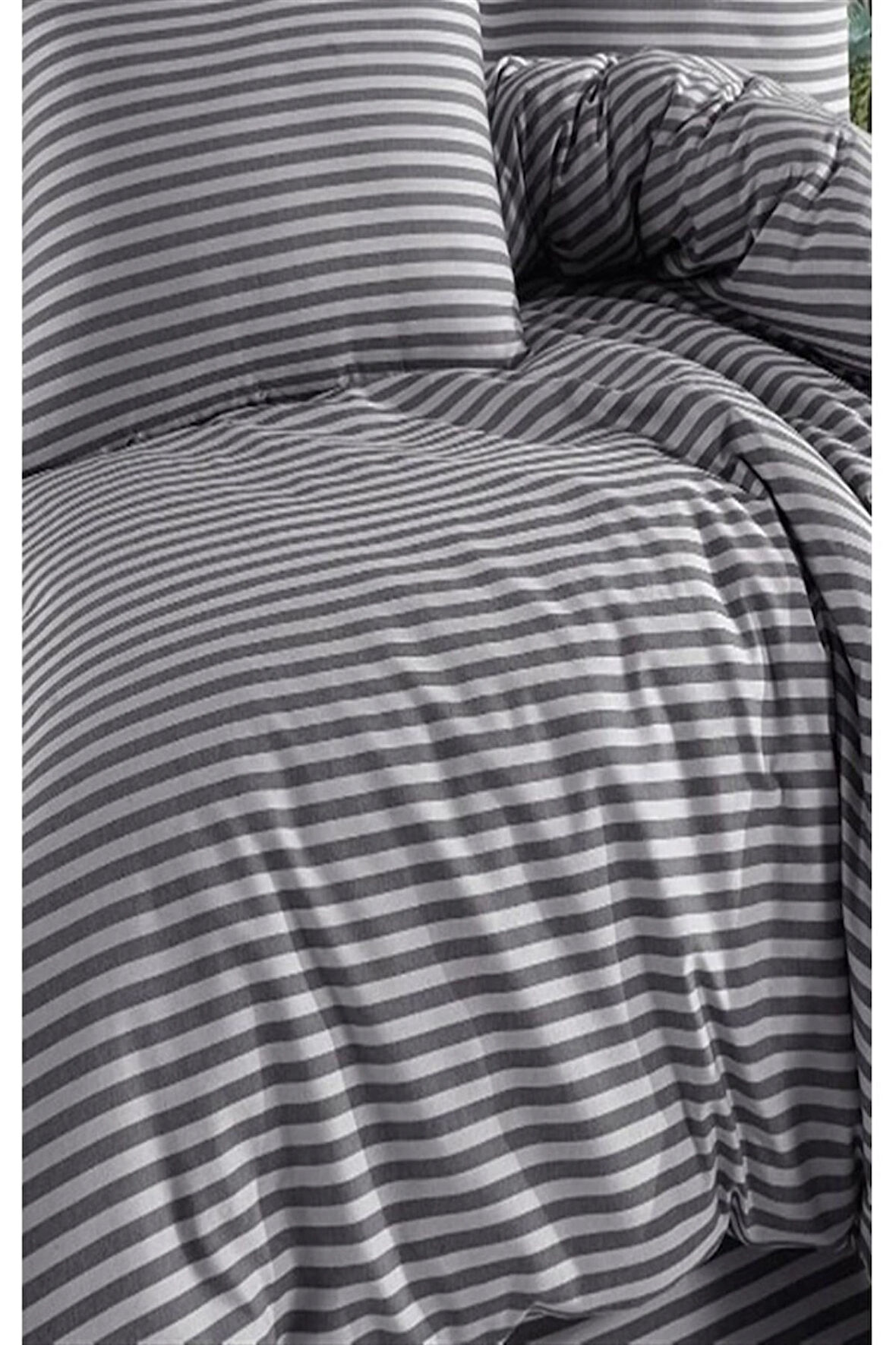 More Home Tek Kişilik Lastikli Çarşaf Seti + Yastık Kılıfı Çizgi Desen