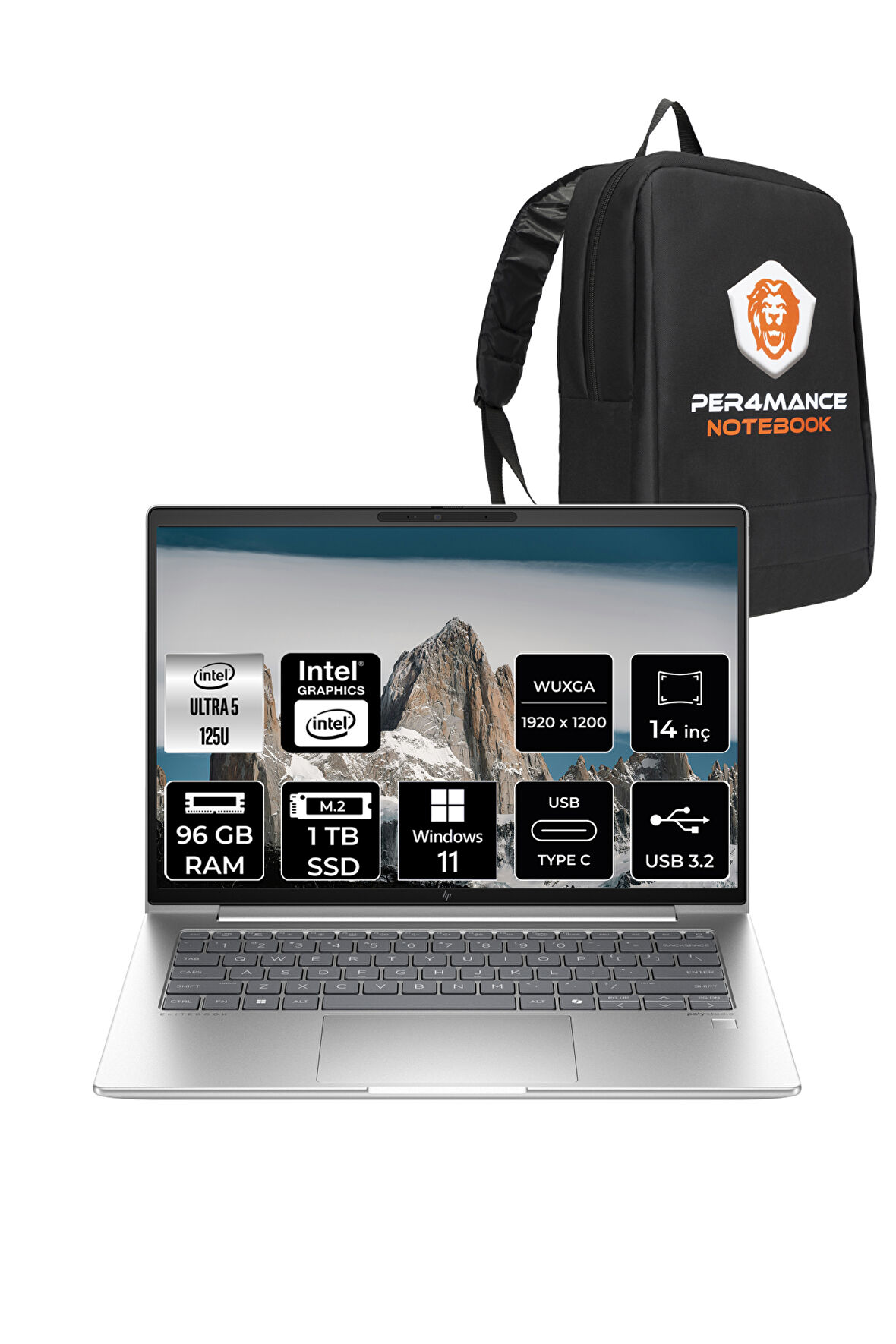 HP EliteBook 640 G11 İntel Core Ultra 5 125U 96GB 1TB SSD 14'' WUXGA W11P A23E1EA & PER4 ÇANTA