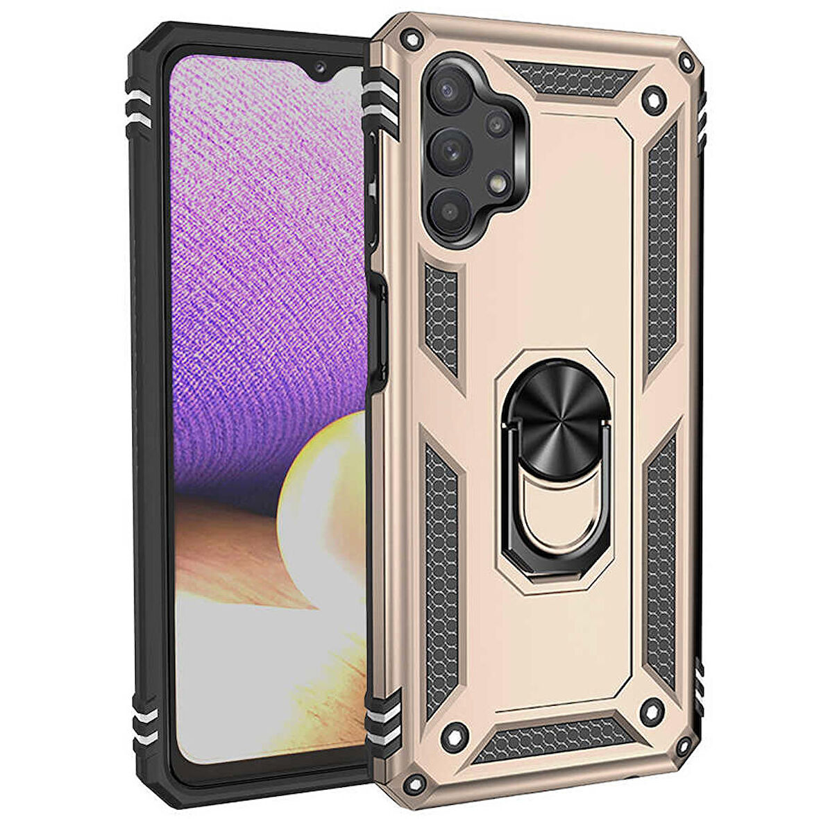 Smcase Samsung Galaxy A32 5g Kılıf Vega Yüzüklü Tank Kapak  Nano Ekran Koruyucu
