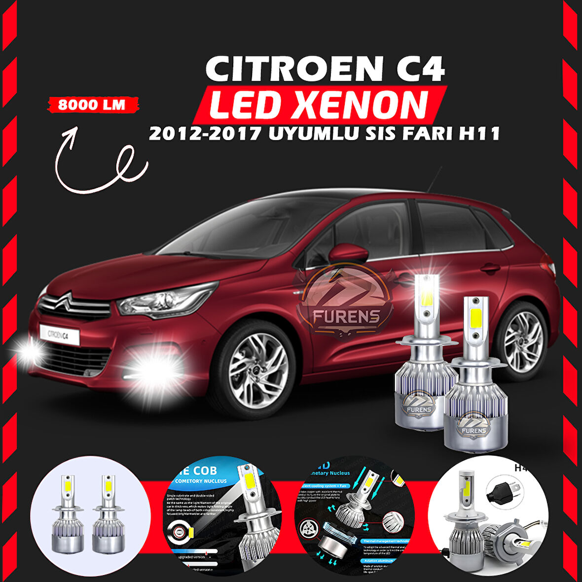 Citroen C4 2012-2017 Sis Farı Uyumlu Şimşek Etkili Led Xenon Performance Series H11