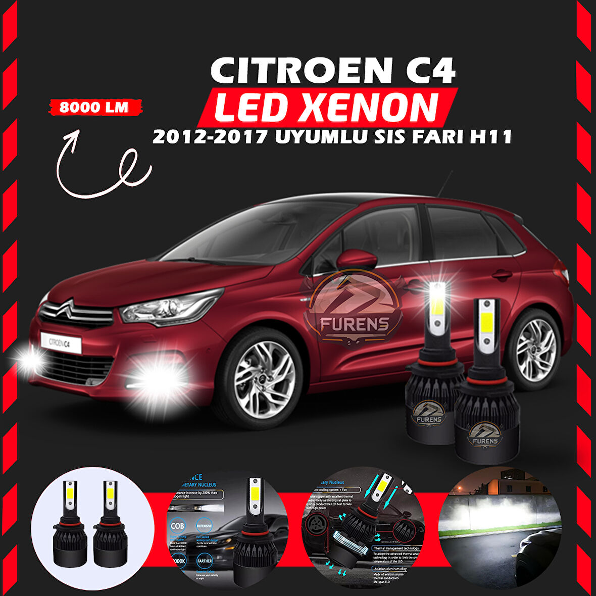 Citroen C4 2012-2017 Sis Farı Uyumlu Şimşek Etkili Led Xenon Light Series H11