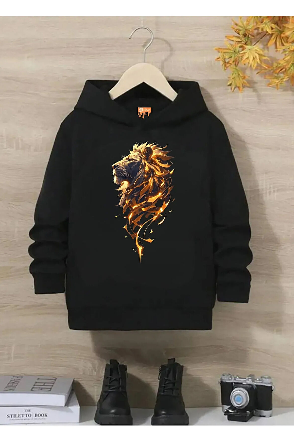 DAİSY KİDS Pamuklu Özel Tasarım ASLAN Baskılı Siyah Çocuk Sweatshirt